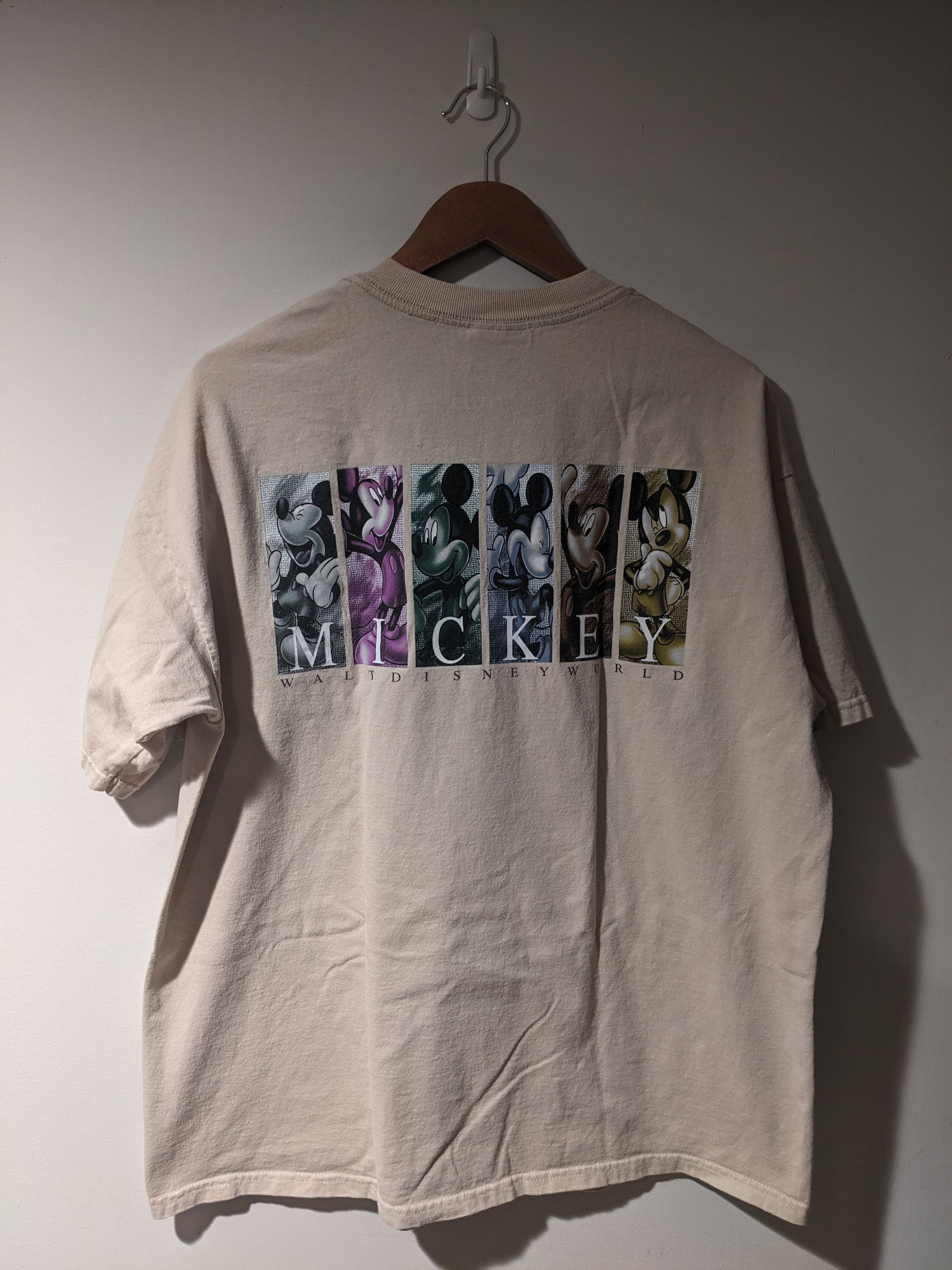 Disney × Vintage Vintage 90s Disney World Mickey Mouse Beige X-Large T-Shirt Size US XL / EU 56 / 4 - 1 Thumbnail