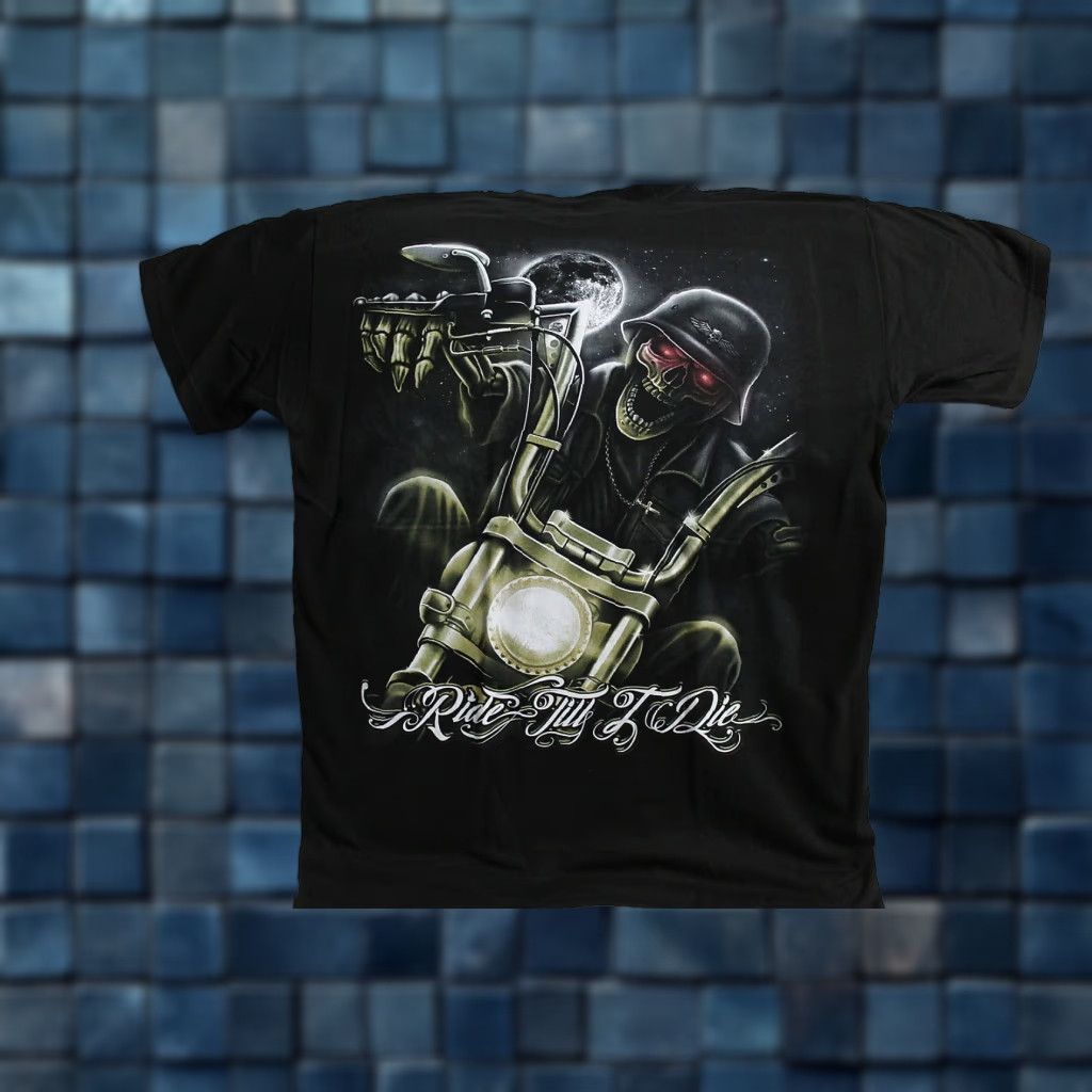 Vintage VINTAGE ALSTYLE Motorcycle T-Shirt Men Medium Black Skeleton Skull Biker Ride Till I Die Graphic Tee Size US M / EU 48-50 / 2 - 1 Thumbnail