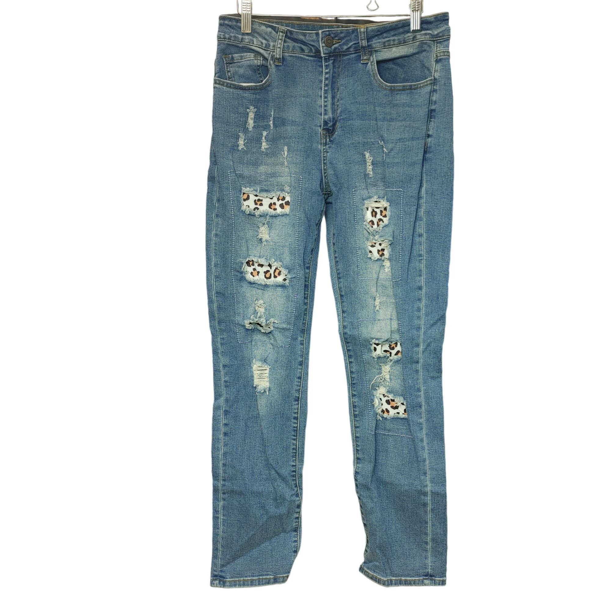Other Women's Blue Denim Cheetah Print Patchwork Distressed Jeans Size 32" / US 10 / IT 46 - 1 Thumbnail