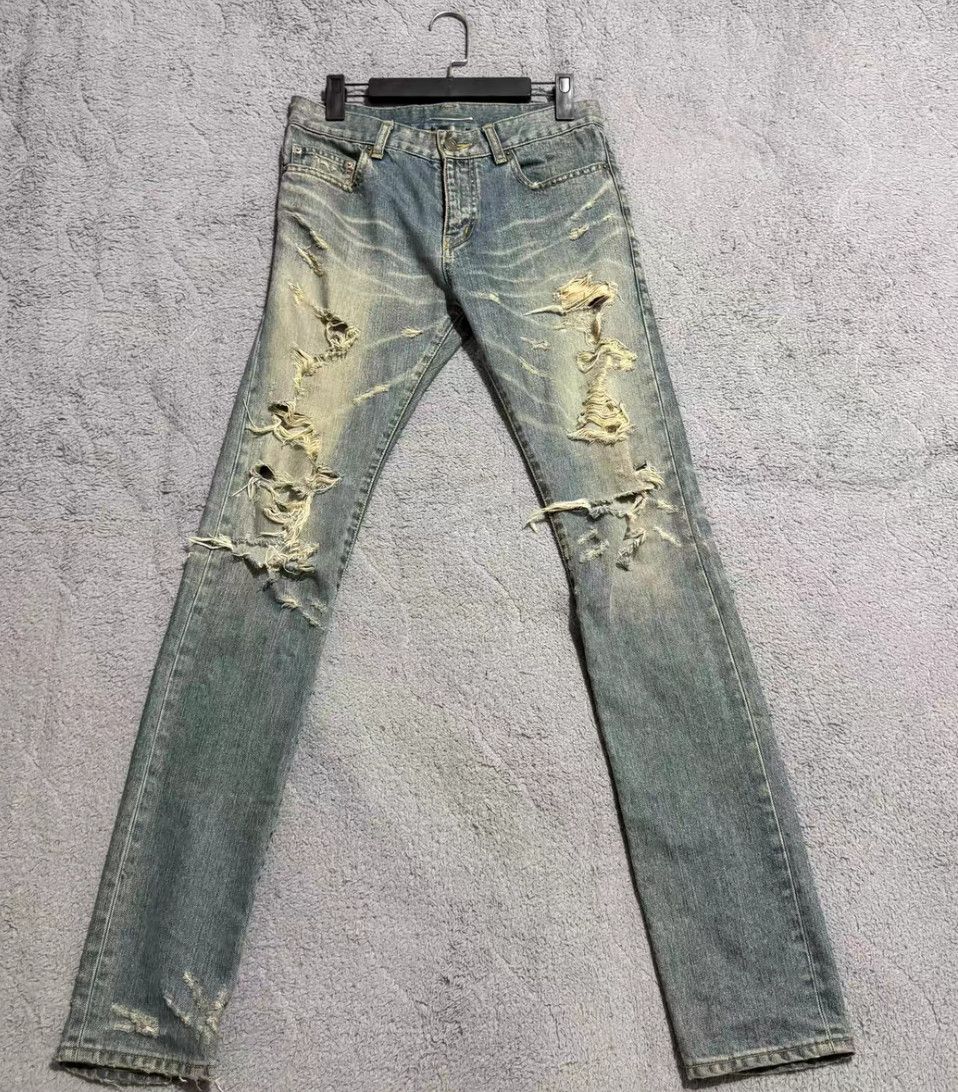 Yves Saint Laurent Saint Laruent13fw First Year Show Erosive and Damaged Blue Size US 29 - 2 Thumbnail