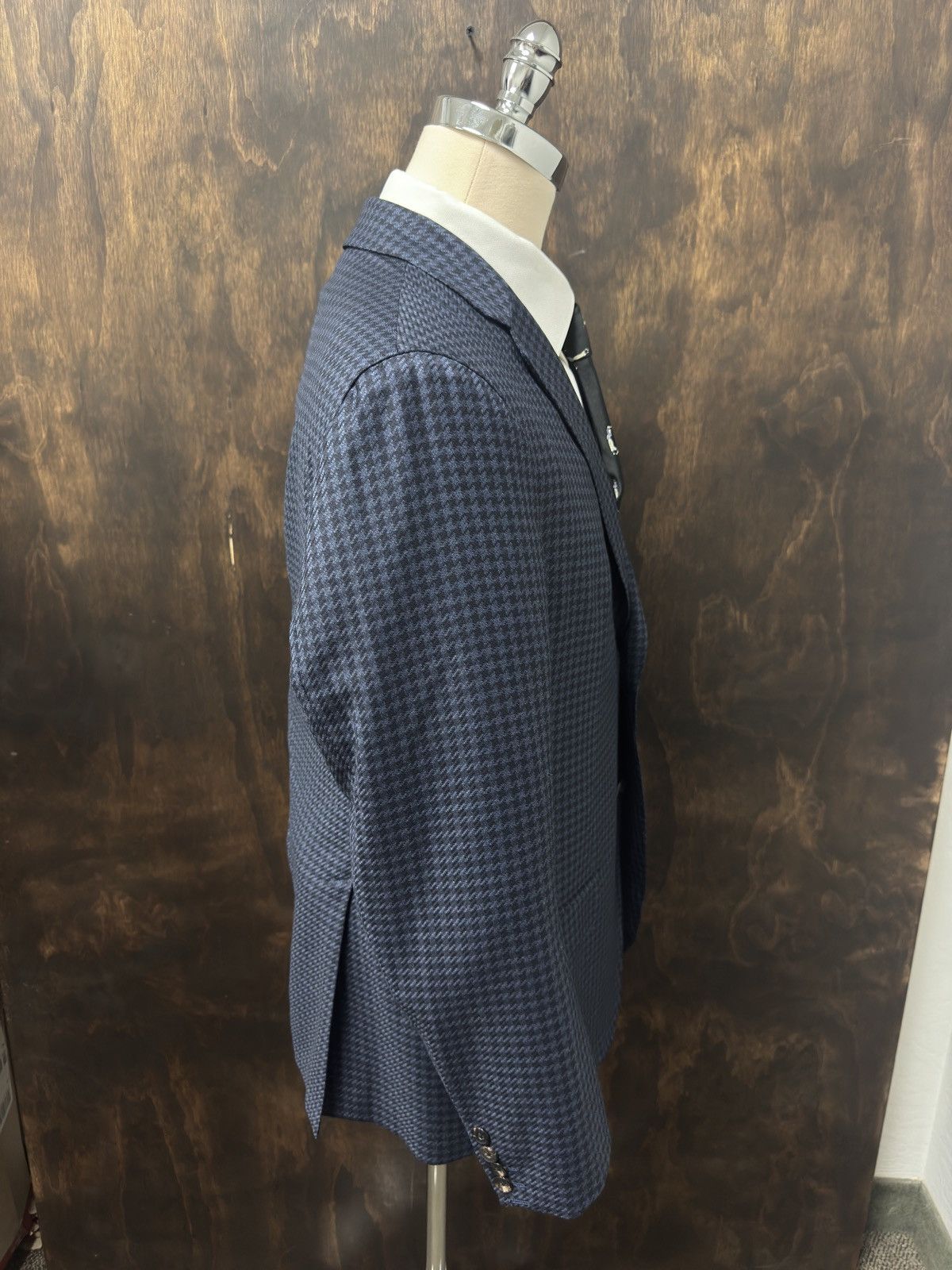 Emporio Armani EMPORIO ARMANI Super 130's Wool Houndstooth Navy Blazer Size 44R - 5 Thumbnail