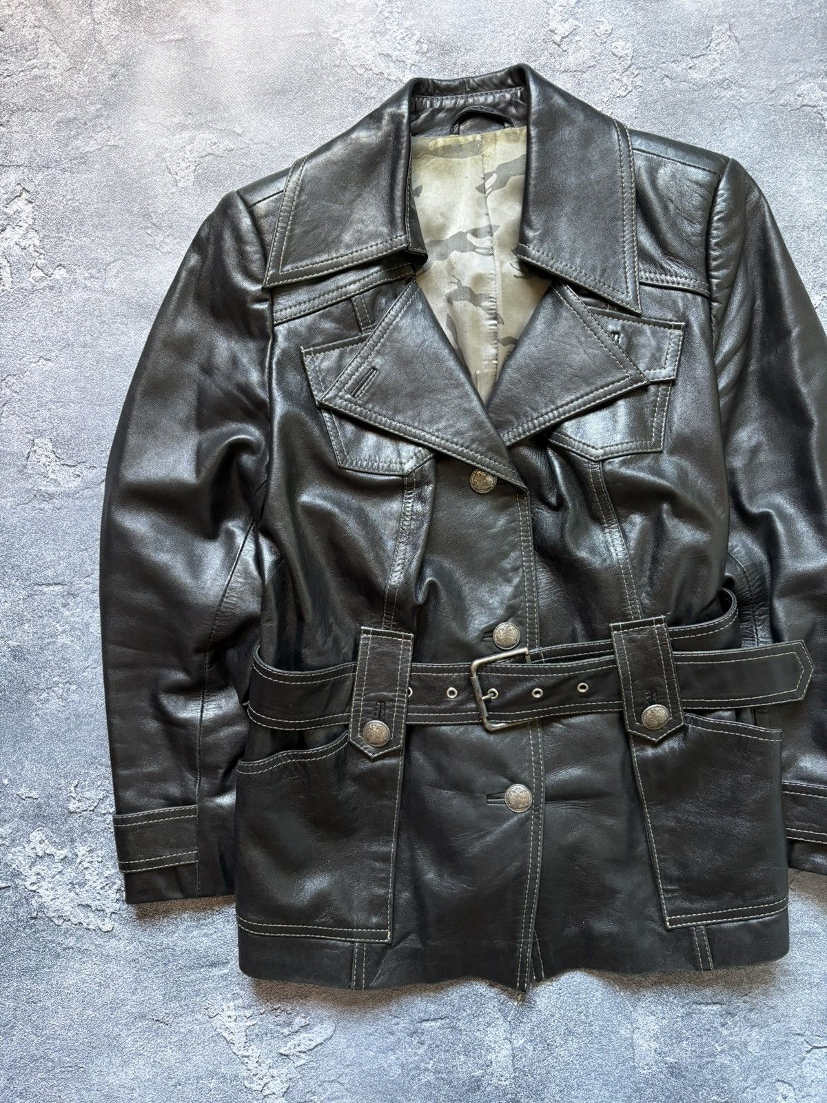 Miss Sixty Crazy Vintage 00s MISS SIXTY Y2K Belted Leather Jacket Size XL / US 12-14 / IT 48-50 - 2 Thumbnail