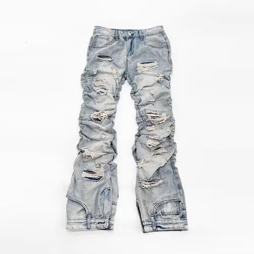 Jean Street Hip Hop Aged Washed Extra Long Distressed Jeans Size US 32 / EU 48 - 2 Thumbnail