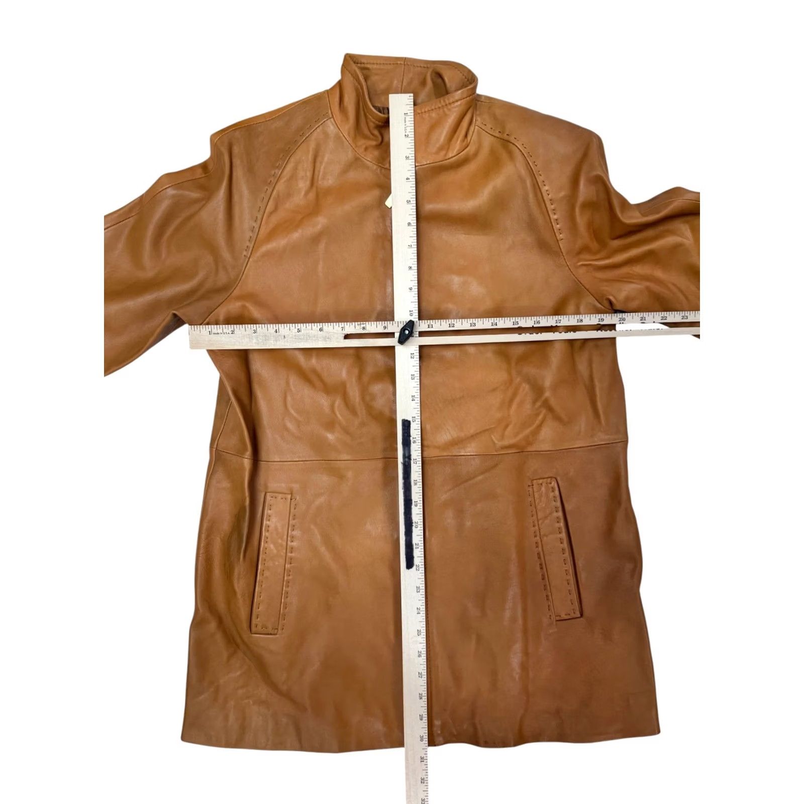 Vintage VINTAGE LNR by La Nouvelle Renaissance Women's Petite Small Tan Brown Leather Coat Size S / US 4 / IT 40 - 3 Thumbnail