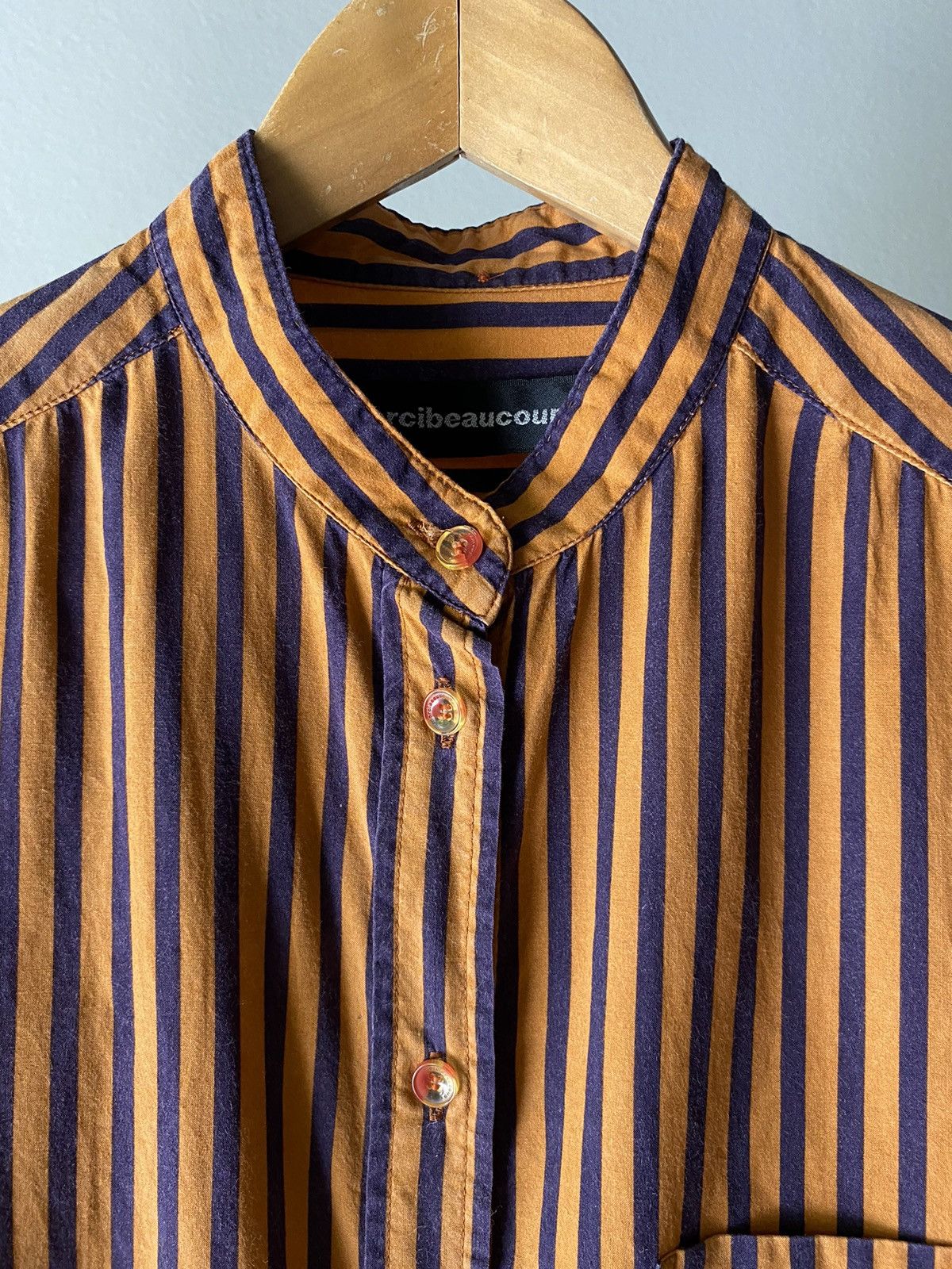 mercibeaucoup mercibeaucoup Orange & Navy Striped Mandarin Collar Shirt Size M / US 6-8 / IT 42-44 - 10 Thumbnail