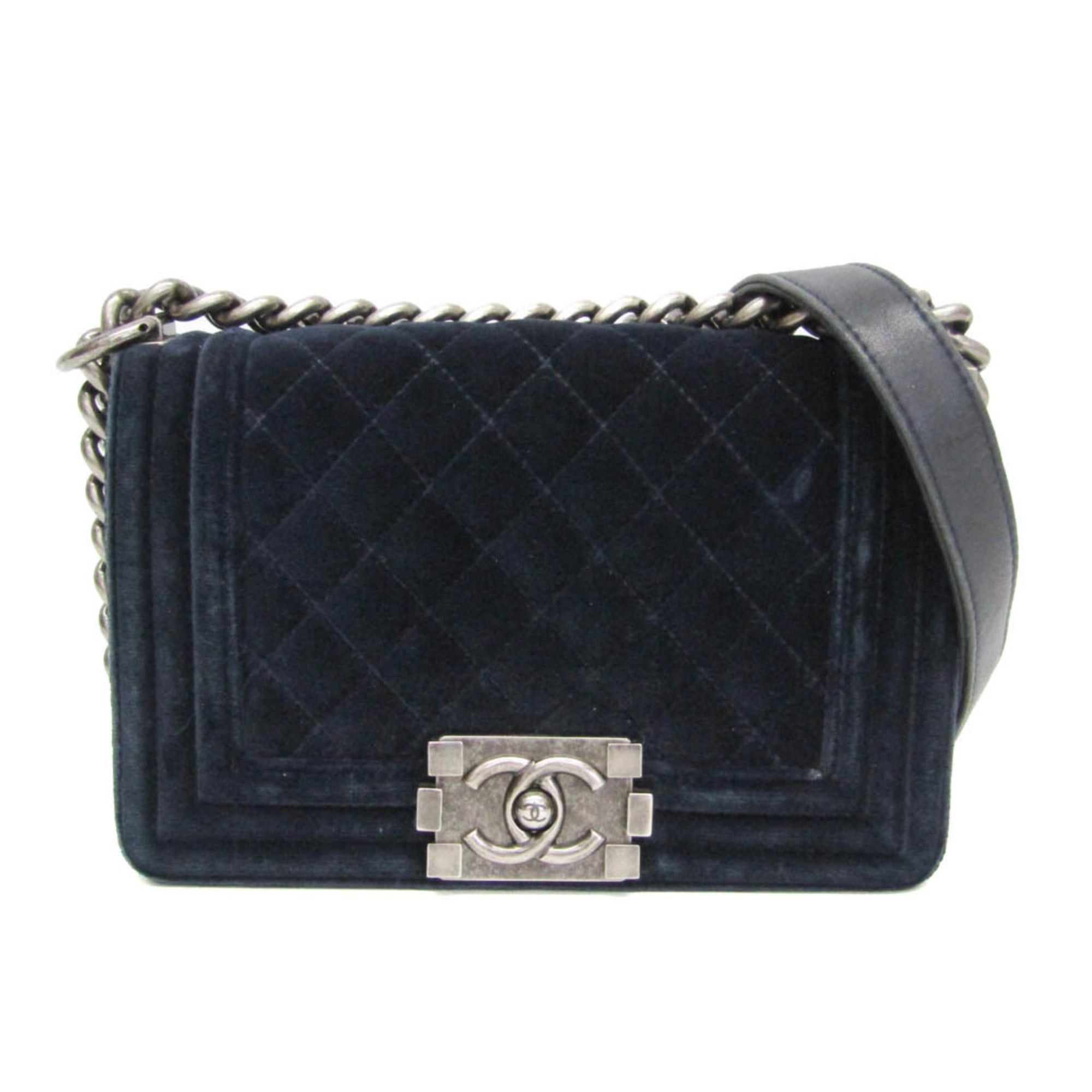 Chanel Chanel Boy Chanel Chain Shoulder Bag Women's Velvet Shoulder Bag Navy Size ONE SIZE - 1 Thumbnail
