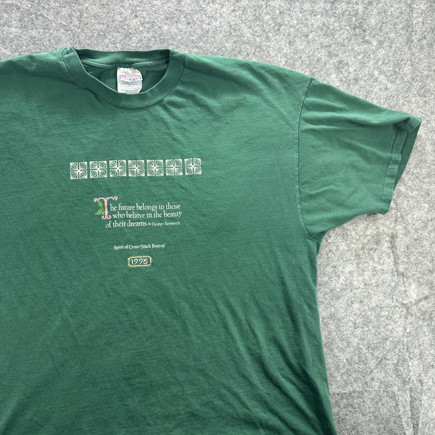 Hanes VINTAGE Hanes Spirit of Cross Stitch Festival Shirt Mens 2XL Green Crew Neck Short Sleeve 1995 90s Quote Size US XXL / EU 58 / 5 - 3 Thumbnail