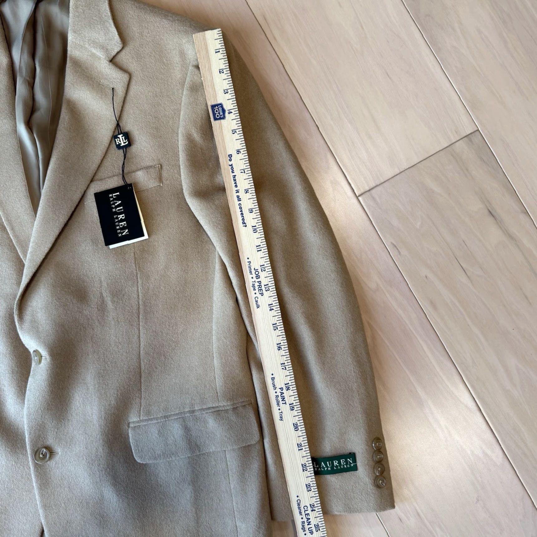 Ralph Lauren VINTAGE Lauren Ralph Lauren Blazer 42L Beige Camel Hair NWT Wool Lining Button Logo Zipper Mens Classic Mid-Length Overcoat, Beige, 42L, Blazer Size 42R - 4 Thumbnail
