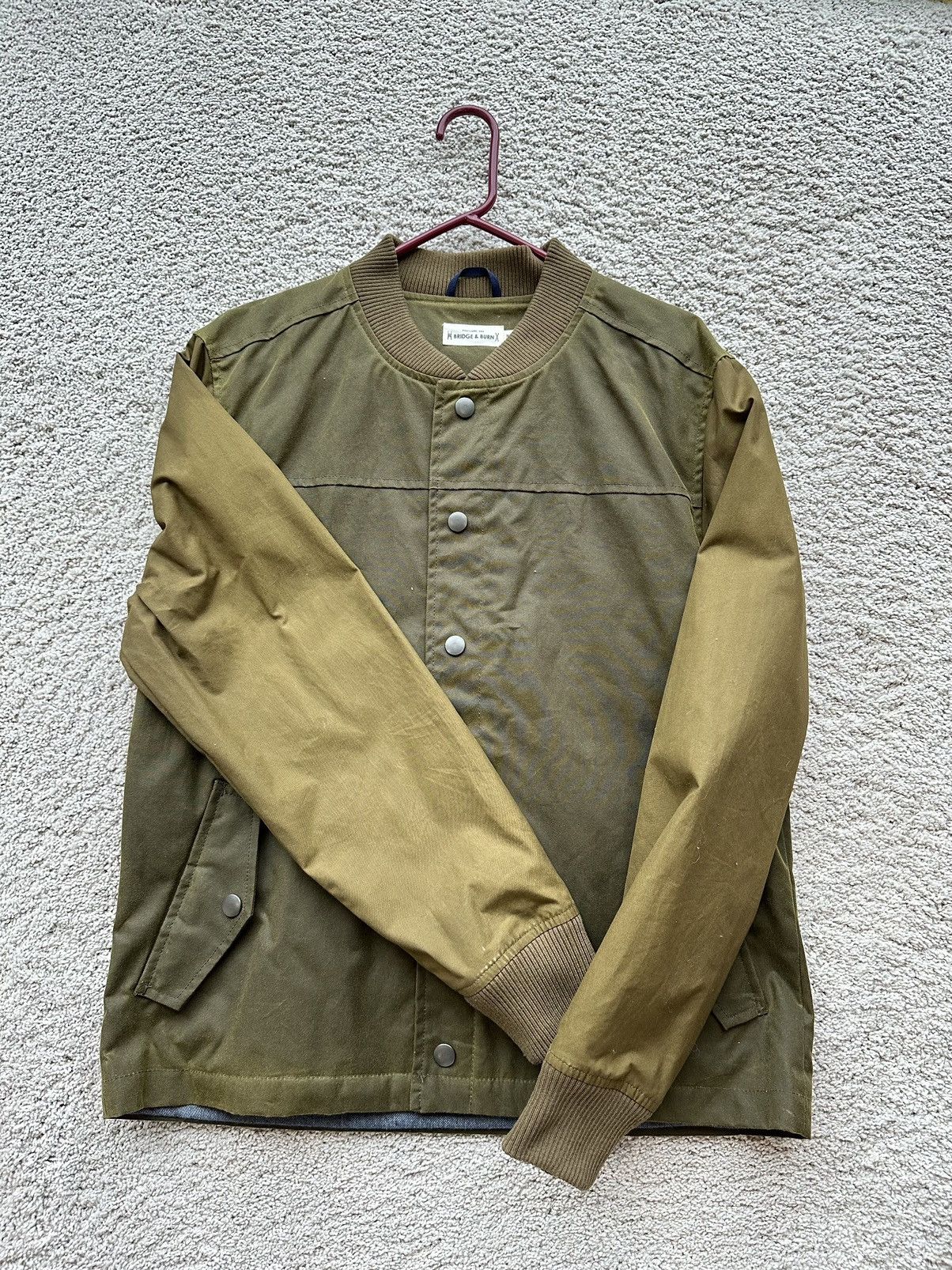 image of Bridge Burn Two Tone Canvas Bomber Jacket in Green, Men's (Size Medium)