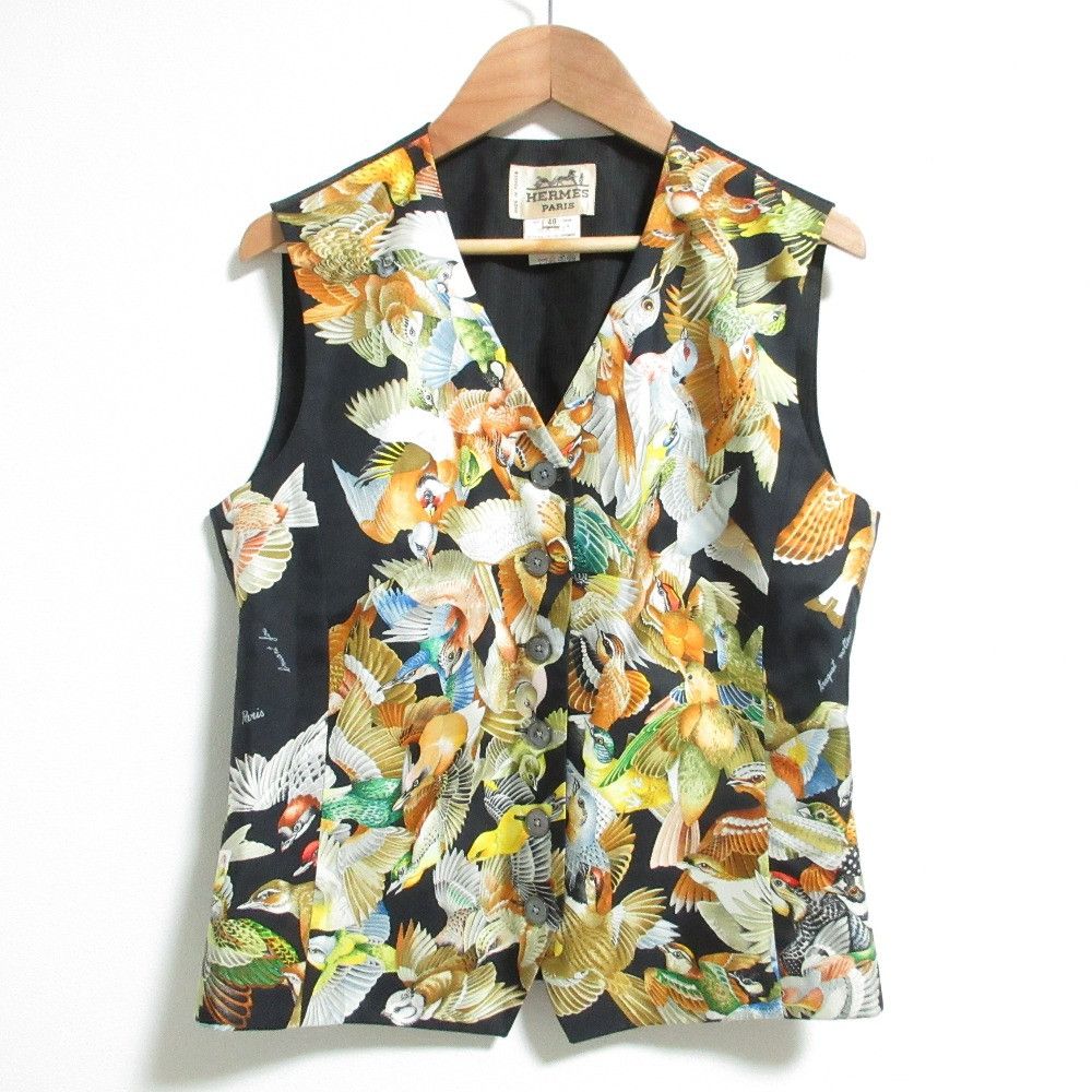 Hermes Hermes Hermès Bird Print Silk Vest 40 Others Tops DUTY FREE for USA Size ONE SIZE - 1 Thumbnail