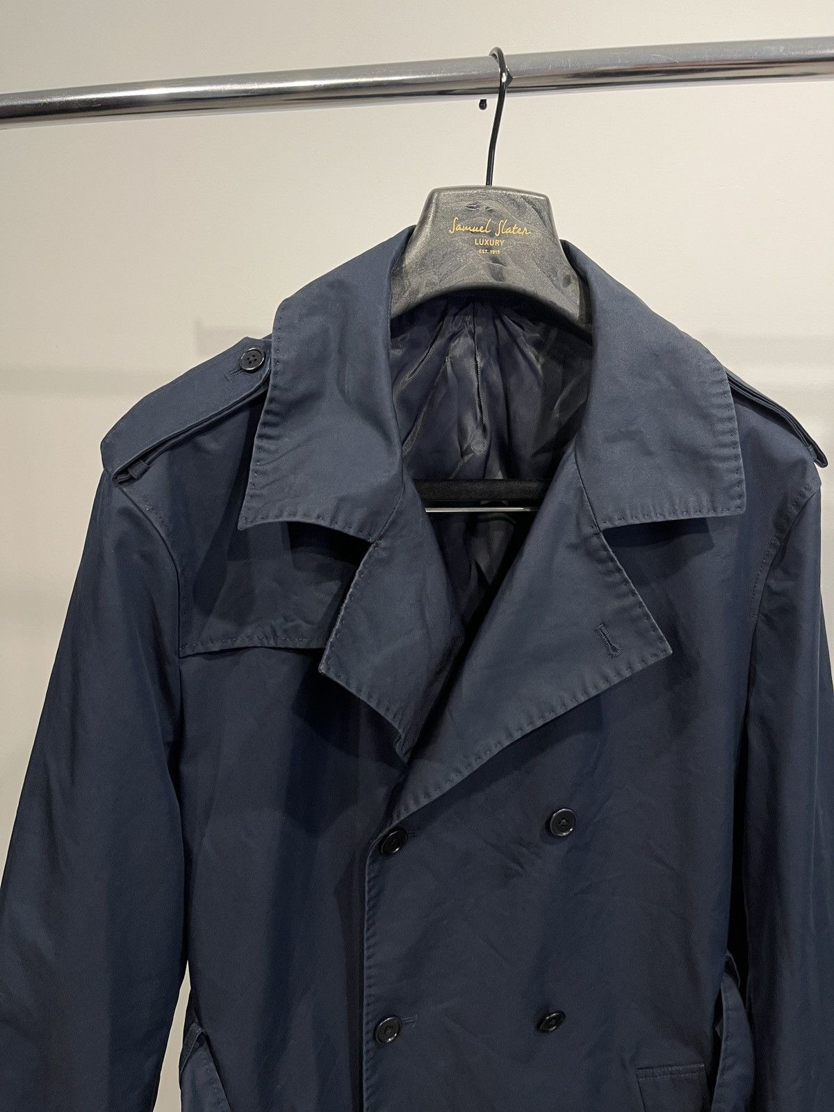 Designer GUTTERIDGE Trench cotton cloak blue double-breasted Size US XL / EU 56 / 4 - 9 Thumbnail