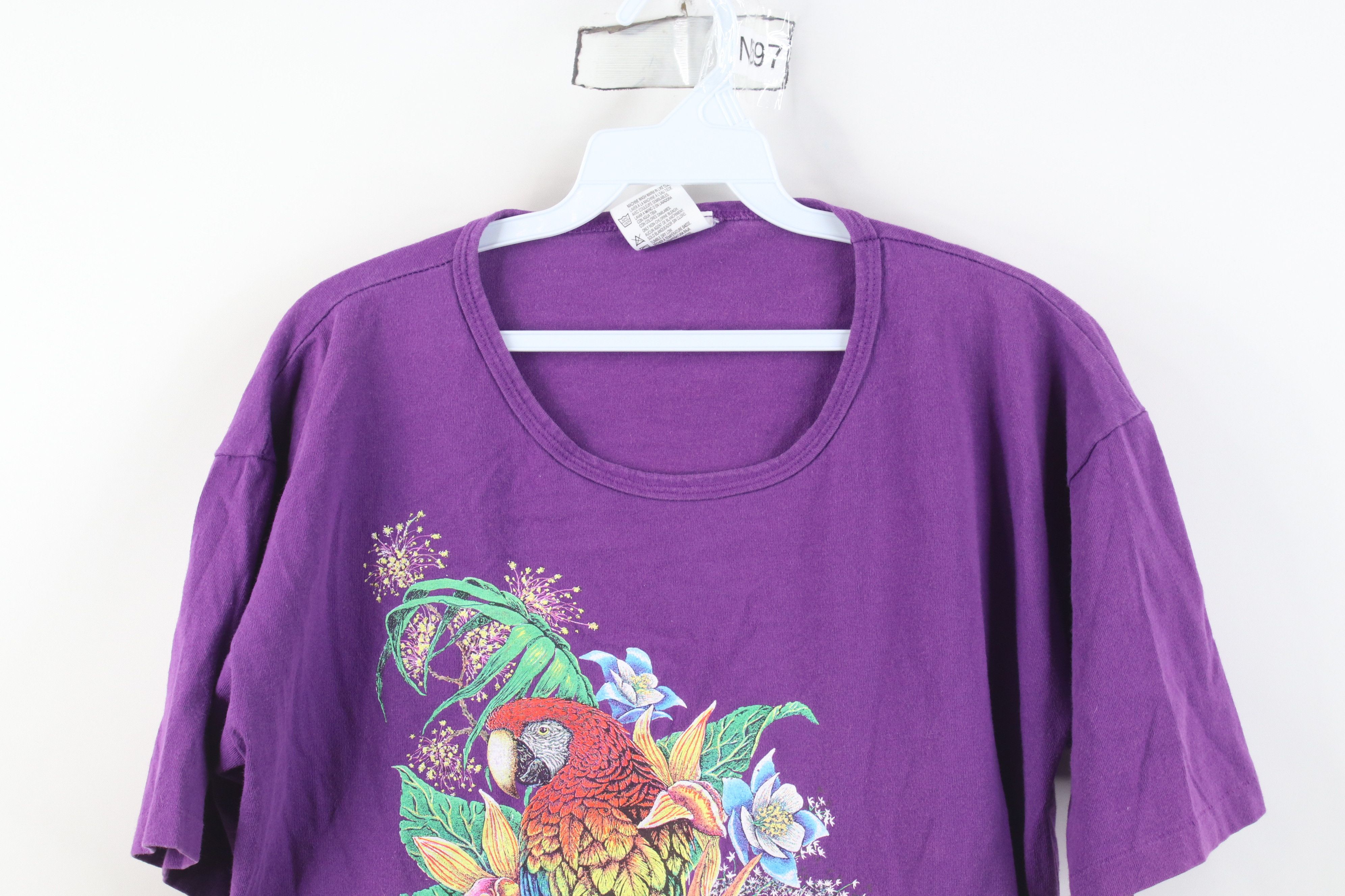 Vintage Vintage 90s Streetwear Day Parrot Bird Flower T-Shirt USA Size L / US 10 / IT 46 - 2 Thumbnail