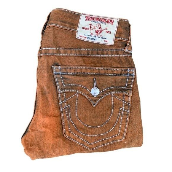 Rare True Religion Jeans Size 30 STRAIGHT Orange Stitch