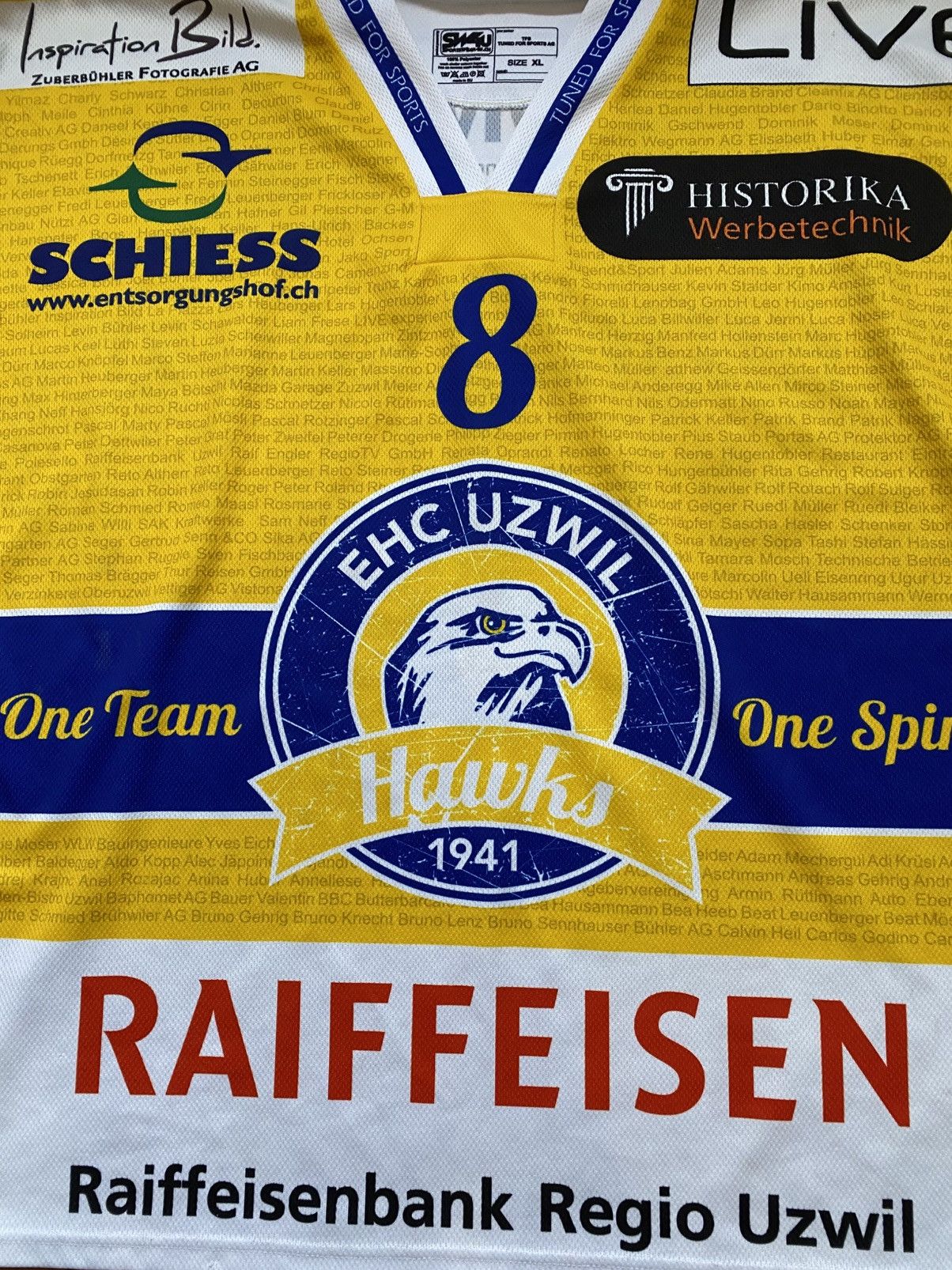 NHL EHC Uzwil Hawks Team Bistro #8 Switzerland Shirt Hockey Size US XL / EU 56 / 4 - 7 Thumbnail