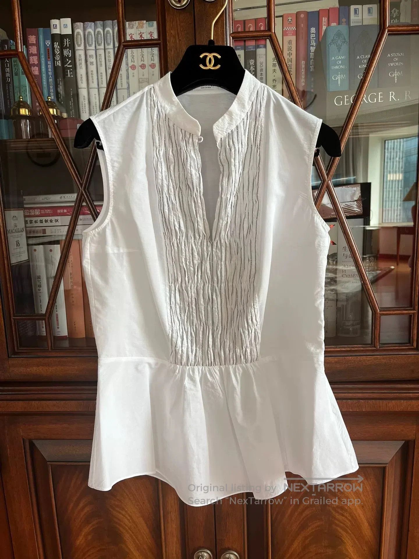 Brunello Cucinelli White Beaded Sleeveless Top XS.