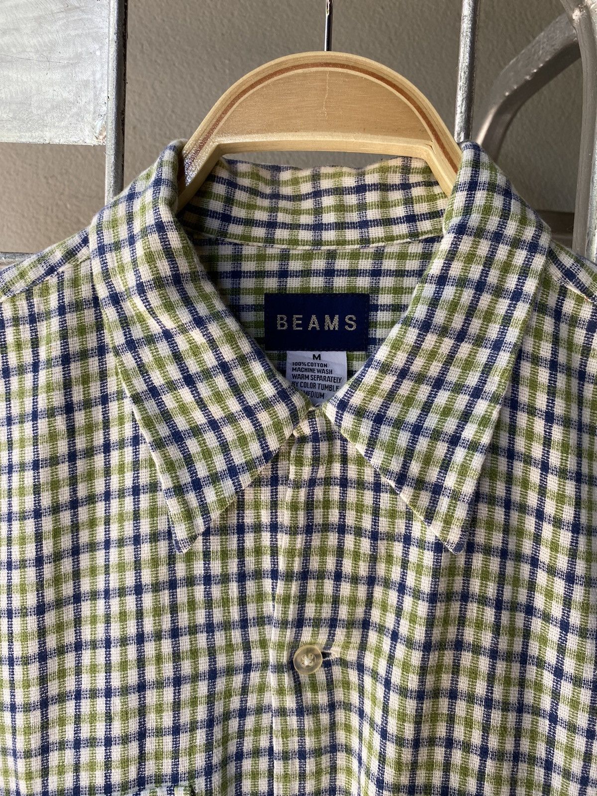 Beams Plus BEAMS Green, White, and Blue Checkered Short-Sleeve Shirt Size US M / EU 48-50 / 2 - 14 Thumbnail