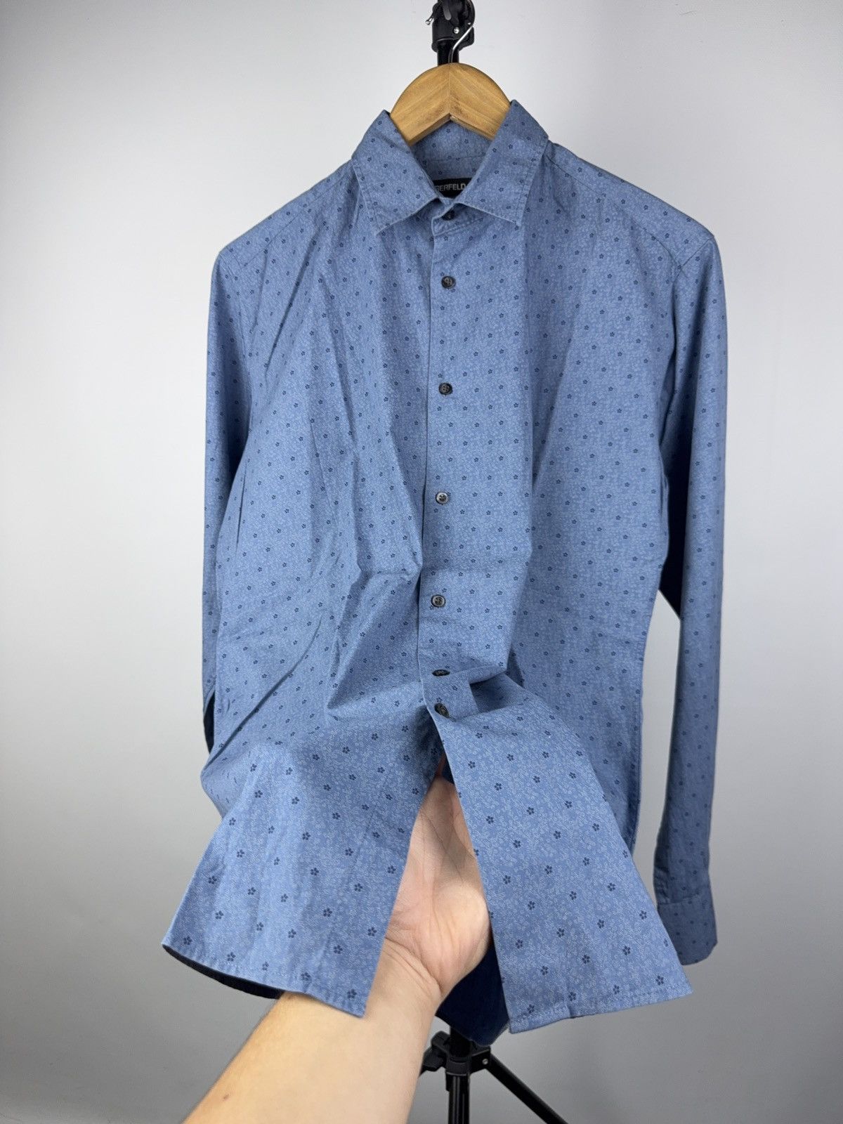 Karl Lagerfeld Karl Lagerfeld Blue Patterned Long Sleeve Shirt Size 40 / L Size US L / EU 52-54 / 3 - 3 Thumbnail