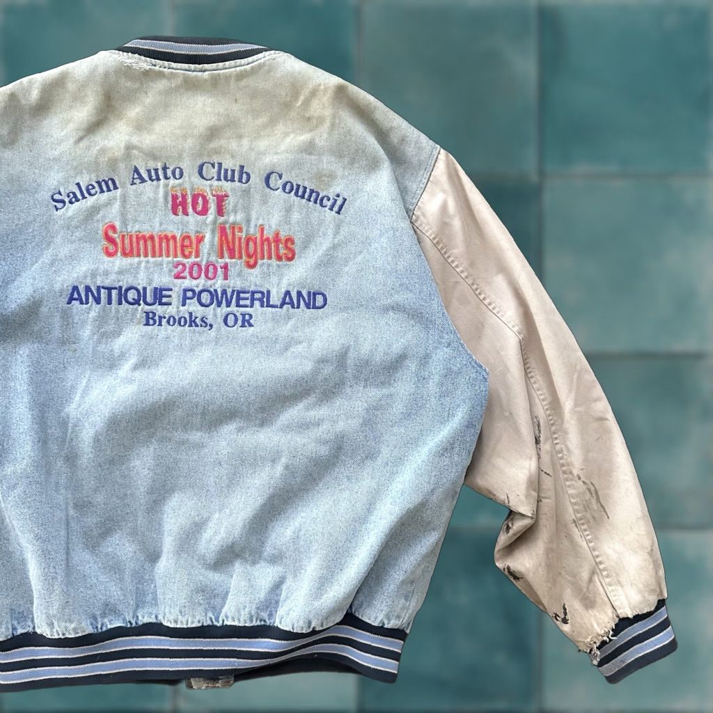 Port & Company VINTAGE Port & Company Oregon 90s Denim Varsity Jacket Bomber Racing Cotton Blue XL Men Size US XL / EU 56 / 4 - 1 Thumbnail