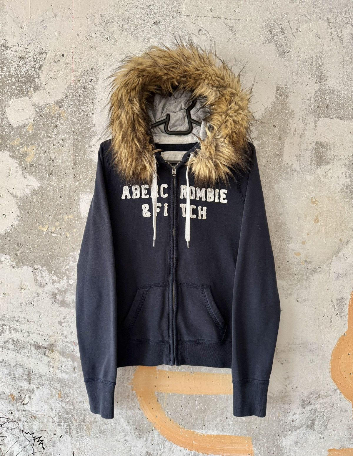 Abercrombie & Fitch Full Fur Faux Big Logo Zip Up Hoodie Y2K