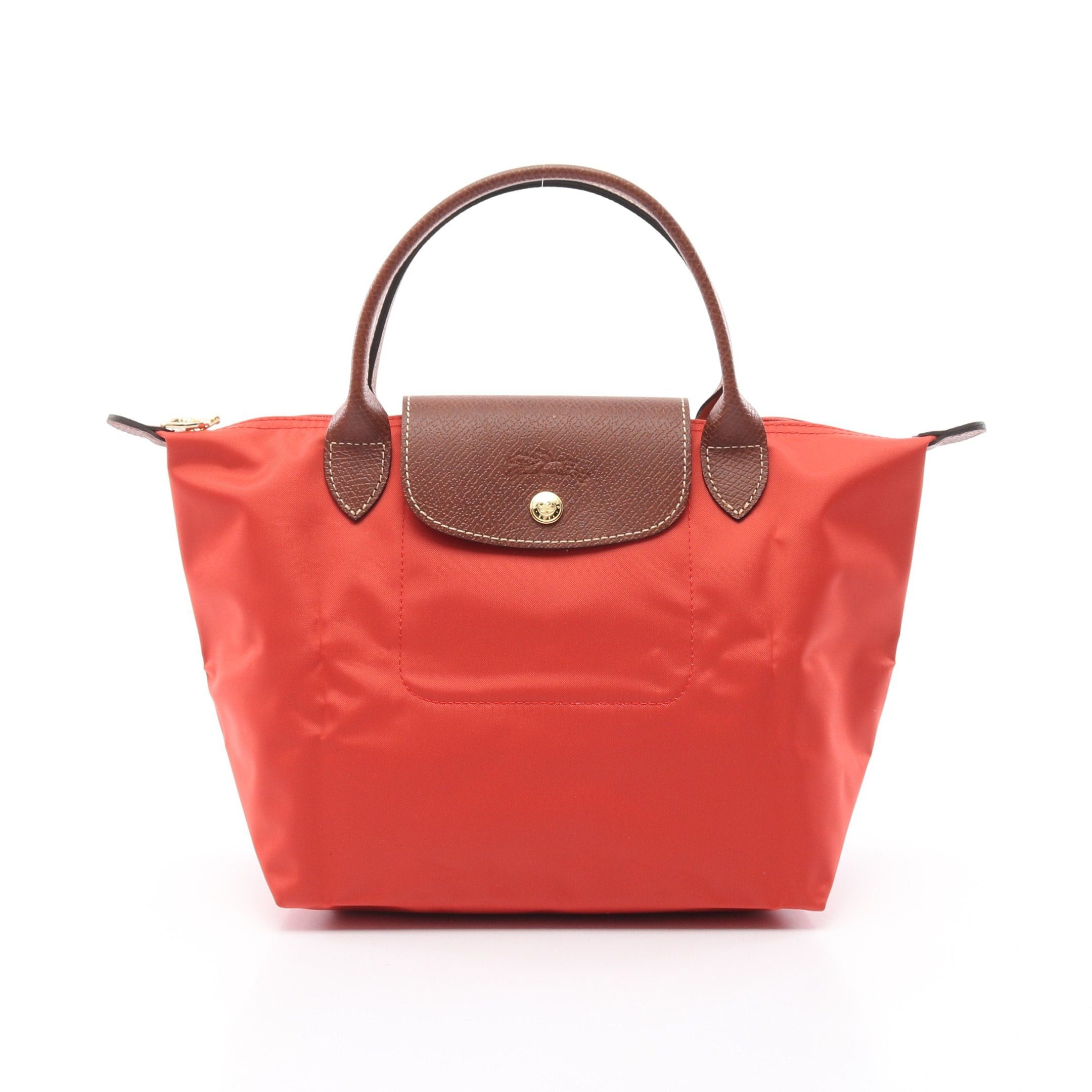 Longchamp Le Preage Original Top Handle Bag S Handbag Canvas Leather Orange Red Brown, Women's