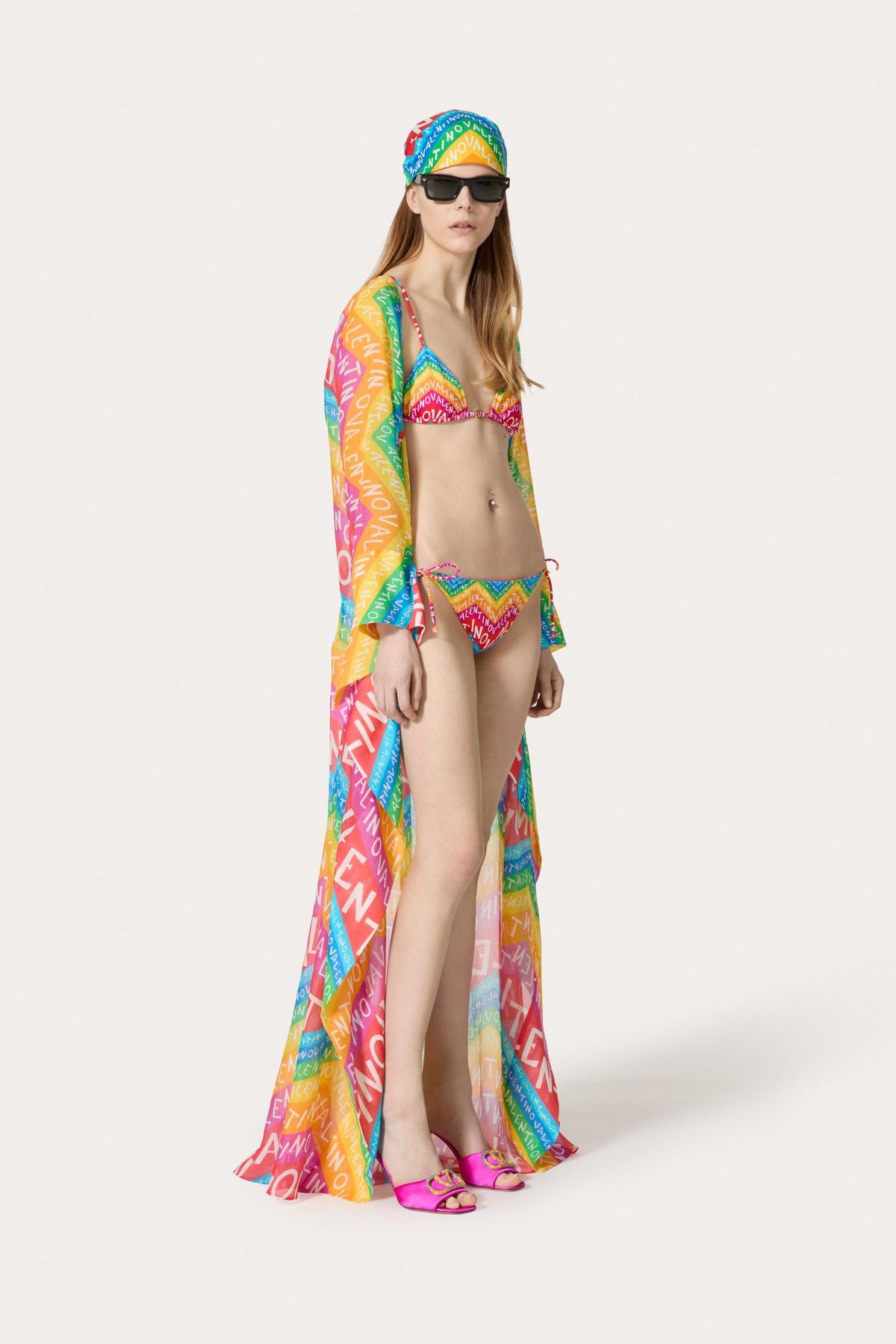 Valentino o1s1wg110525 Chevron 24 Muslin Cape in Multicolor Size XS / US 0-2 / IT 36-38 - 2 Thumbnail