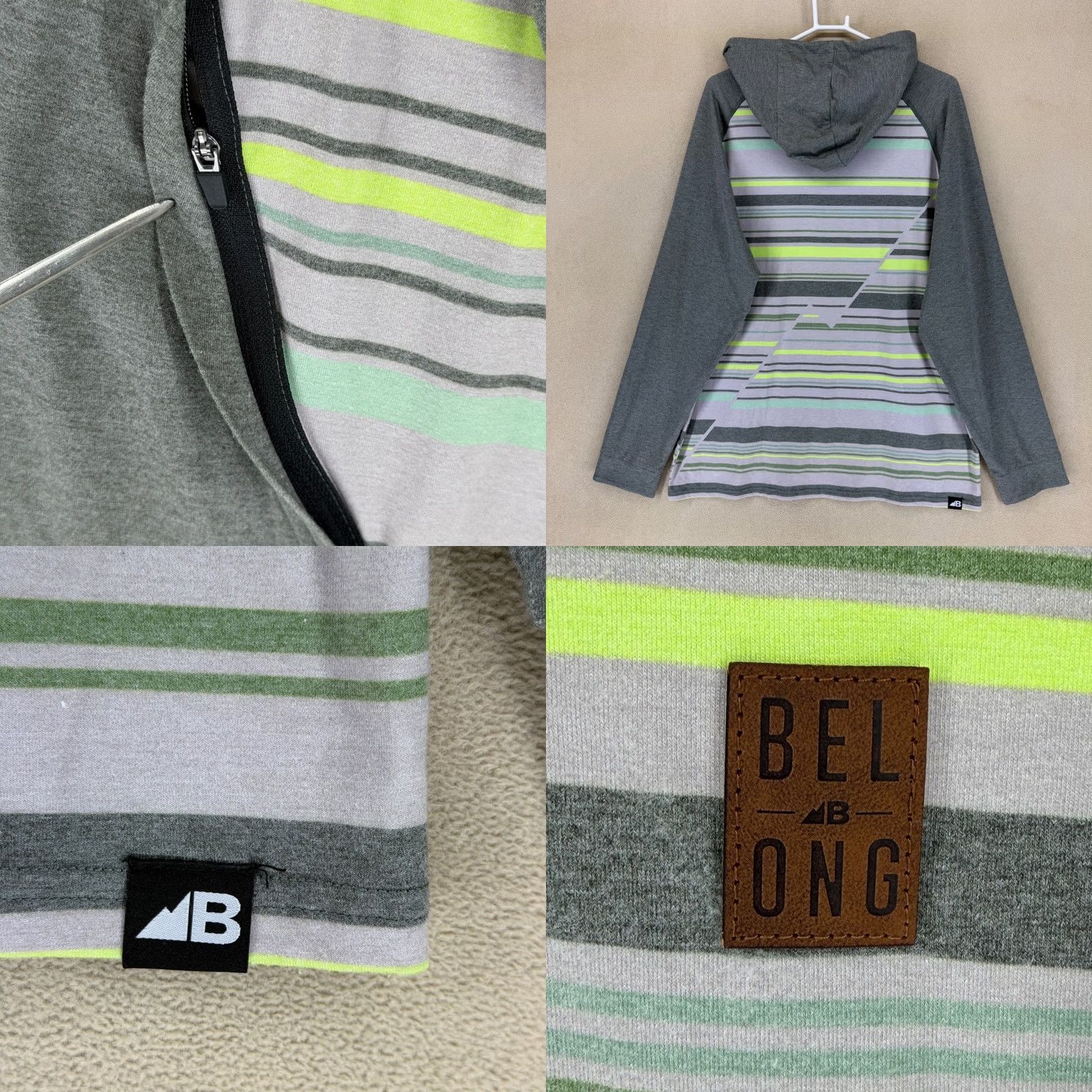 4SDESIGNS Belong Designs Hoodie Mens XXL Gray Striped Pullover Long Sleeve Pockets Hooded Lightweight Crew Neck Zipper Logo Size US XXL / EU 58 / 5 - 8 Thumbnail