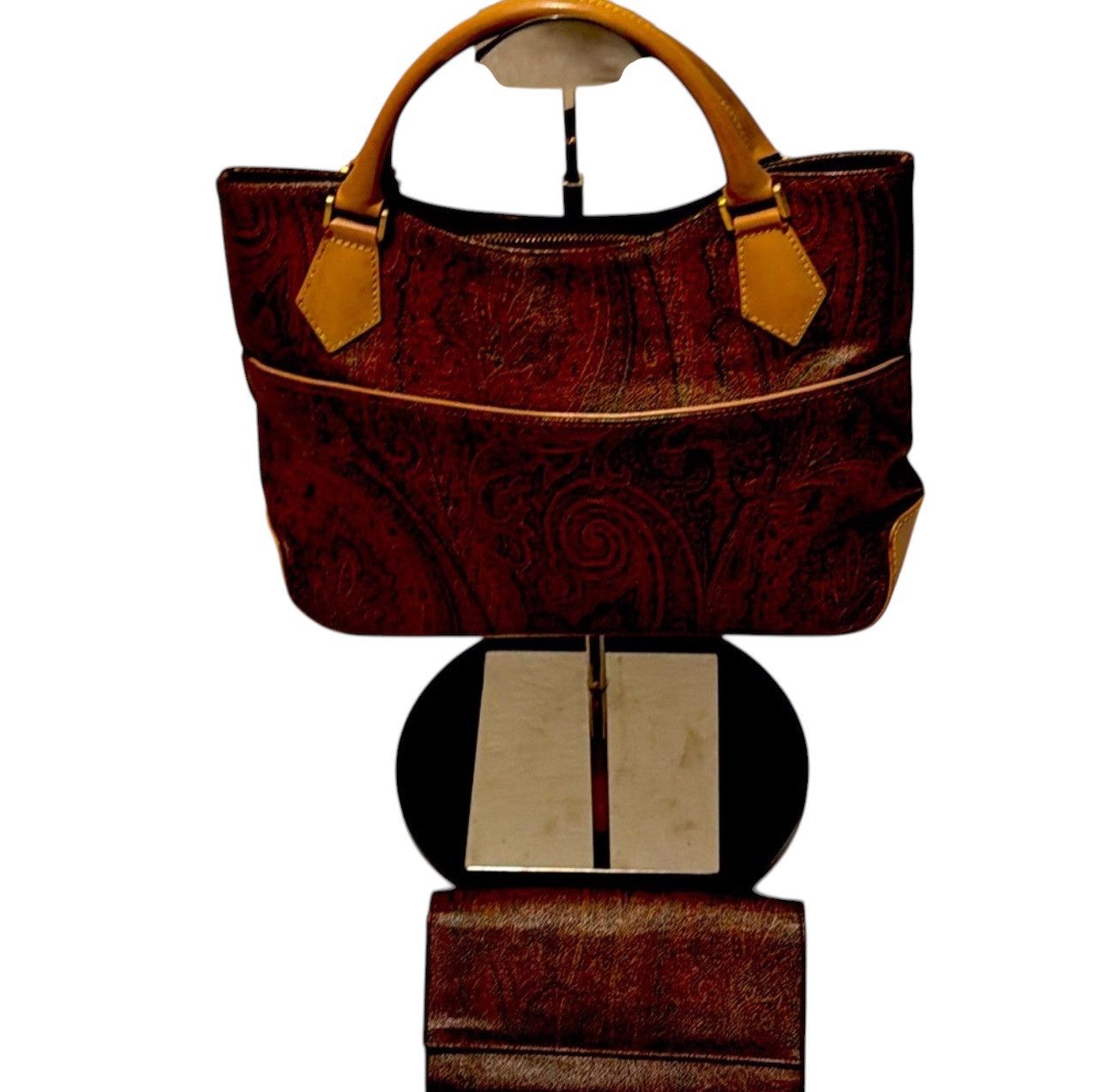 Etro ETRO Paisley Hand Bag PVC Leather Wine Red Brown Charm Size ONE SIZE - 14 Thumbnail