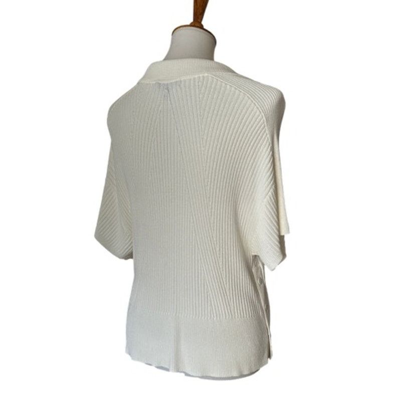 Rag & Bone Rag & Bone Ribbed Knit Polo Top Cream Viscose Johnny Collar Size S / US 4 / IT 40 - 5 Thumbnail