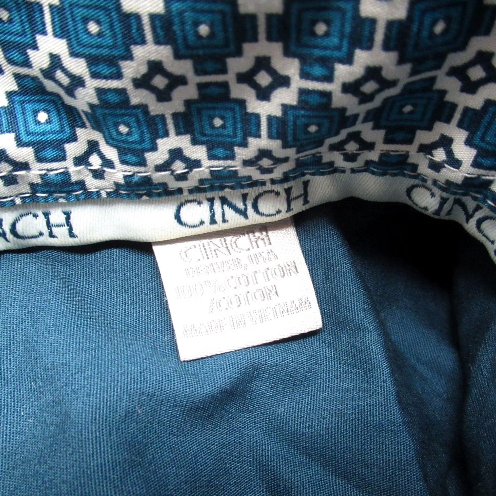 Vintage Cinch Shirt Mens XL Blue Solid Western Button Flip Cuff Geometric Trim Cowboy Size US XL / EU 56 / 4 - 4 Thumbnail