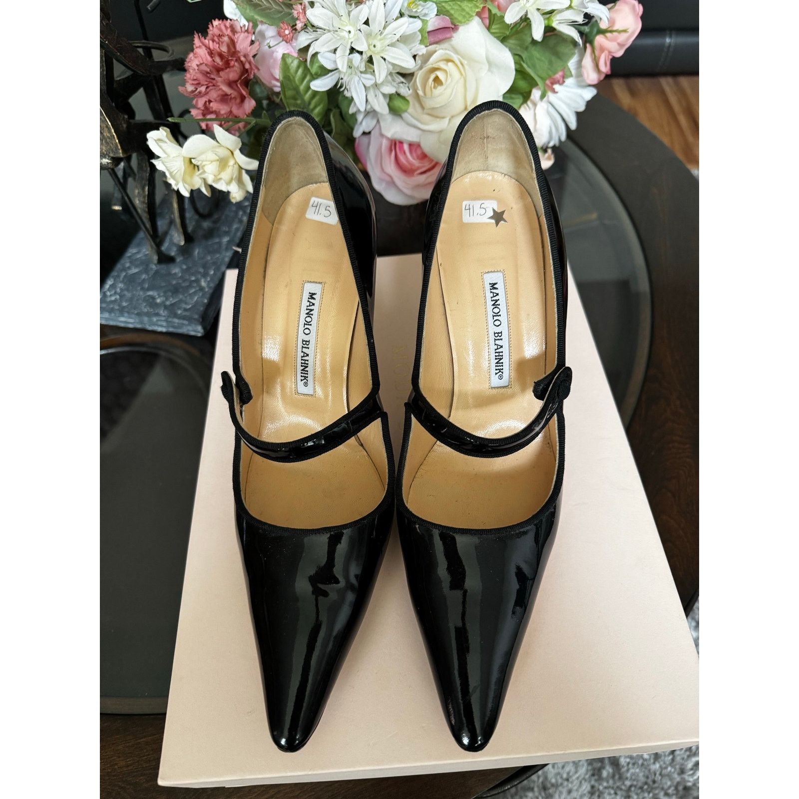 Manolo Blahnik Manolo Blahnik Black Patent Campari Mary Jane Pumps 41.5M Size US 11.5 / IT 41.5 - 3 Thumbnail