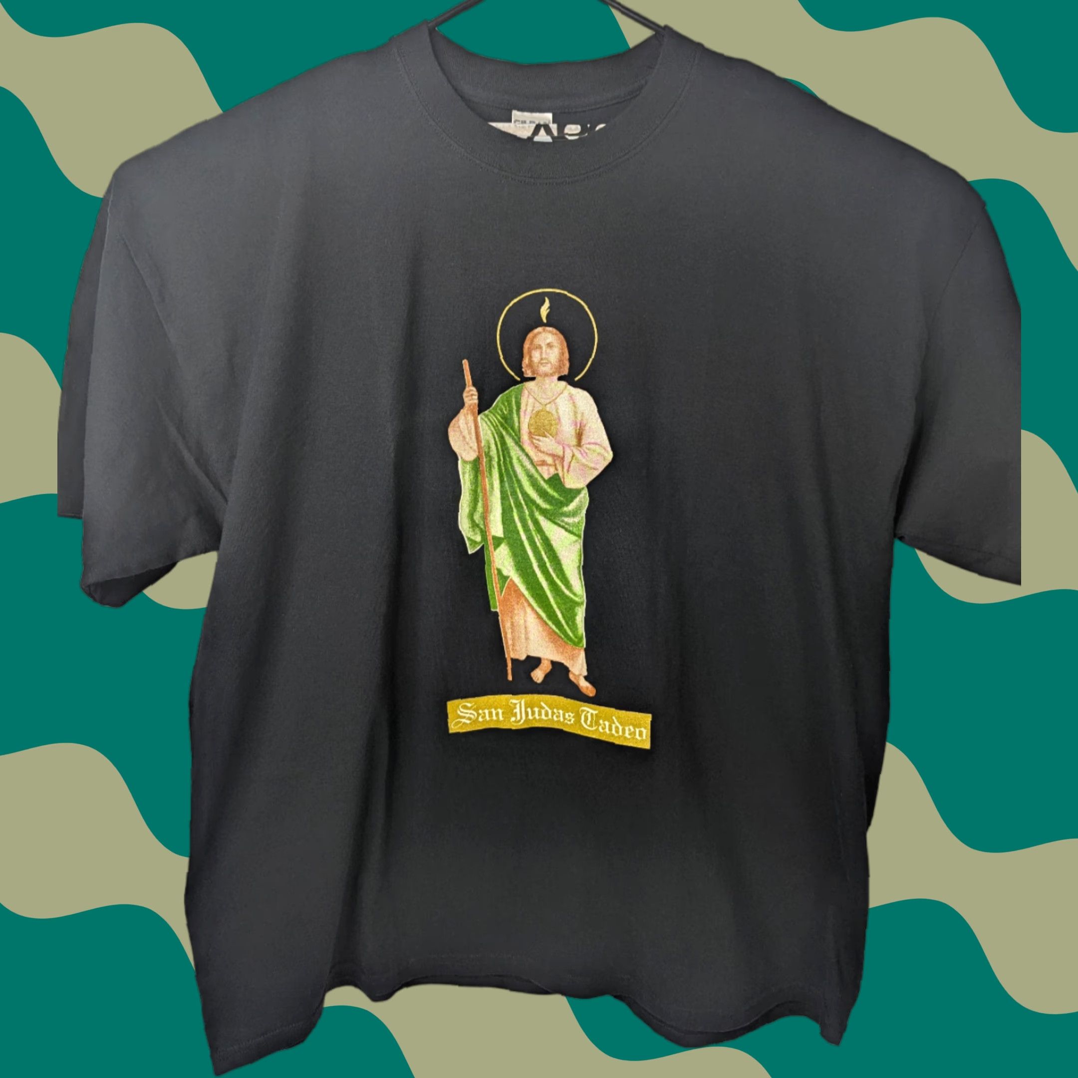 Gildan VINTAGE T-Shirt San Judas Tadeo Double Sided Size 4XL Black Cotton Gildan Religious Men Crew Neck Short Sleeve Christian Bible Judas T-Shirt 4XL Size US XXL / EU 58 / 5 - 1 Thumbnail