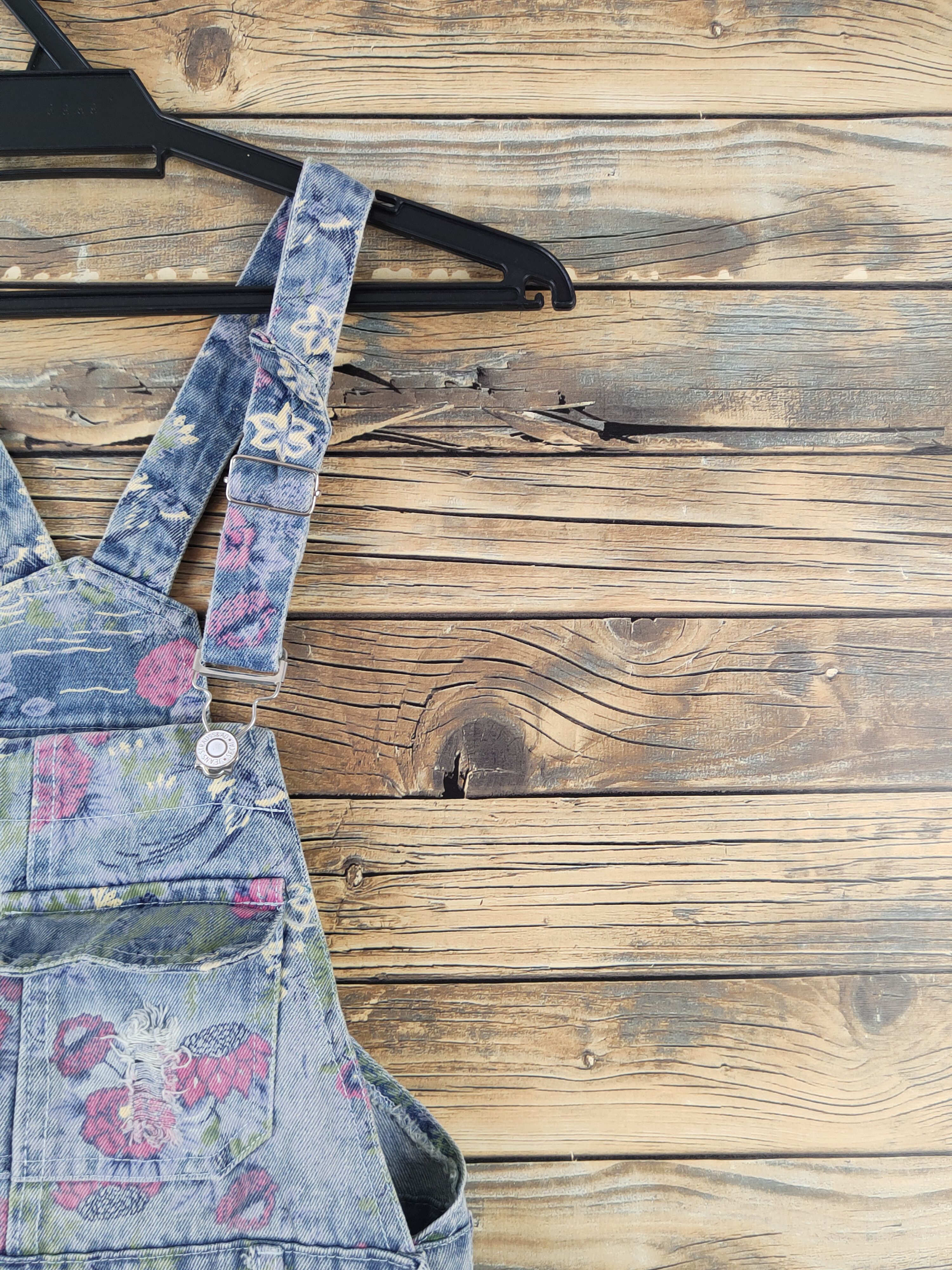Other Japanese Brand Blue Pink Flowers Denim Shortall Jumpsuits Size 28" / US 6 / IT 42 - 4 Thumbnail