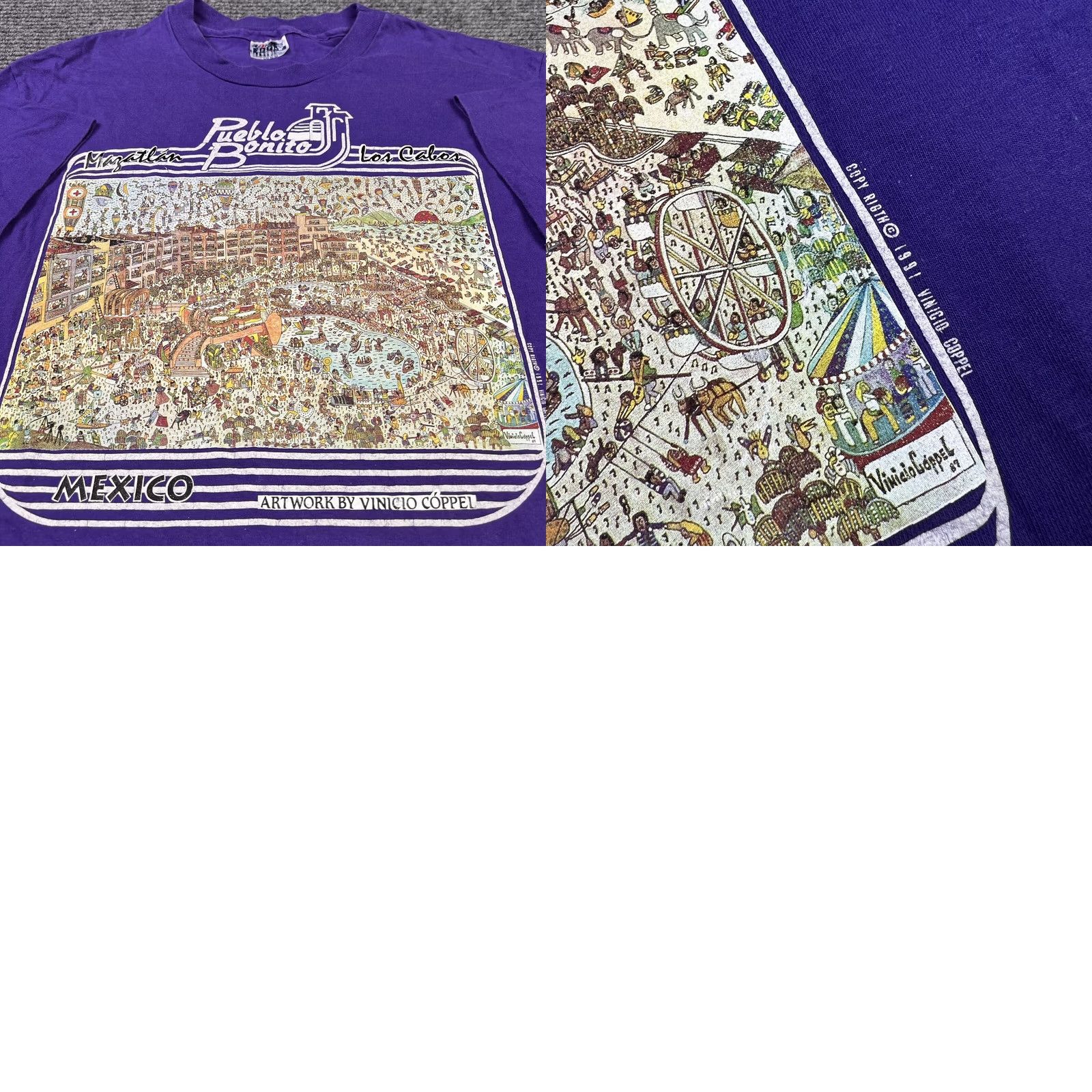 Hanes VINTAGE Pueblo Bonito Los Cabos Mexico Single Stitch Hanes T Shirt Mens Adult Large Purple 90s Graphic Crew Neck Short Sleeve Mexico Resort Size US L / EU 52-54 / 3 - 8 Thumbnail