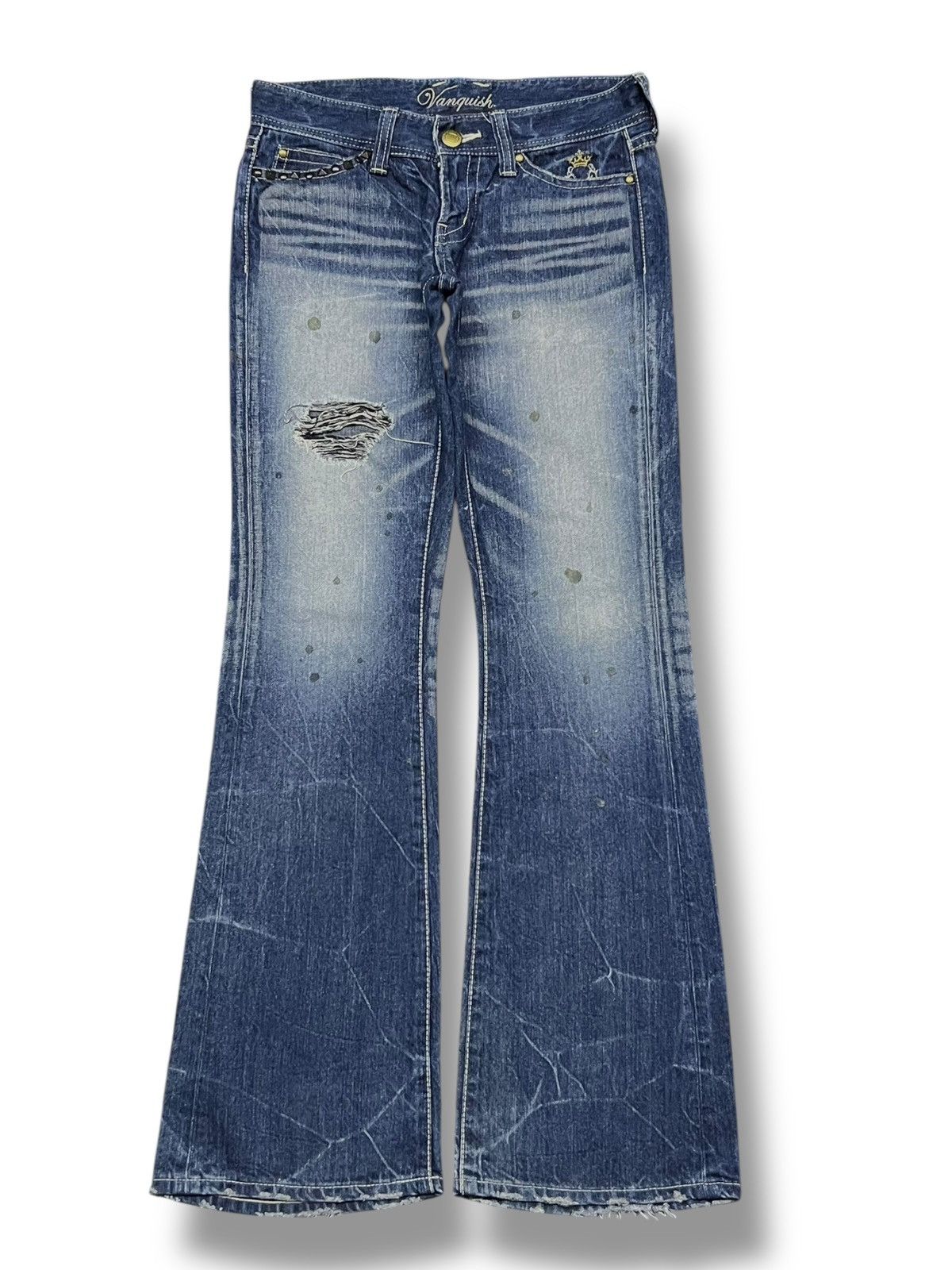 Vanquish Vanquish Studded Clawmark, Distressed Faded Acid Wash Flared Size US 29 - 2 Thumbnail