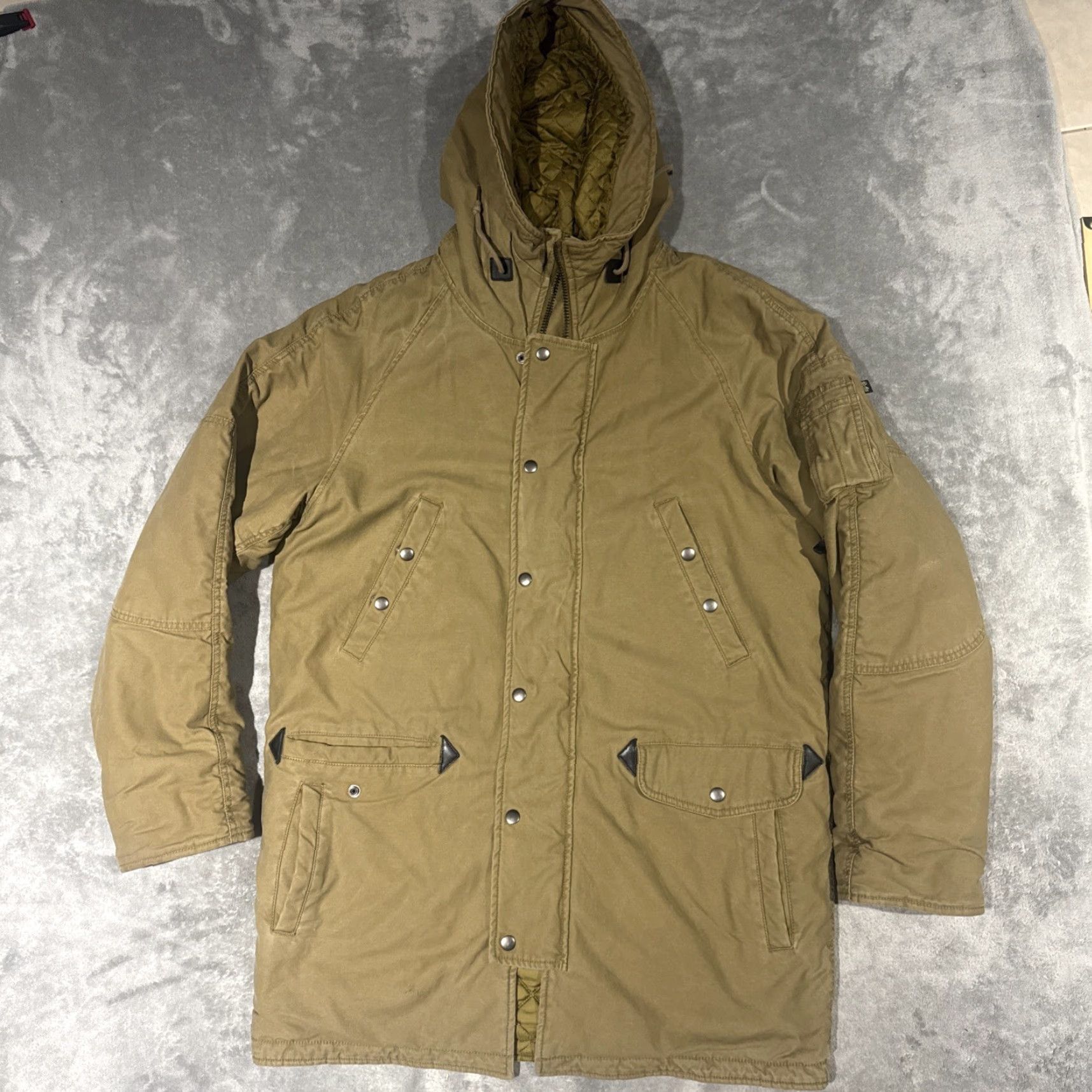 Alpha Industries VINTAGE Alpha Industries Jacket Mens Large Brown Parka Quilted Hood Coat Size US L / EU 52-54 / 3 - 2 Thumbnail