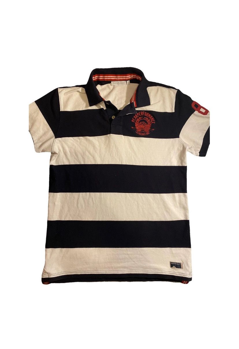 Peak Performance × Vintage Vintage Peak Performance Rugby Polo Shirt–Striped Navy/White Size US L / EU 52-54 / 3 - 1 Thumbnail
