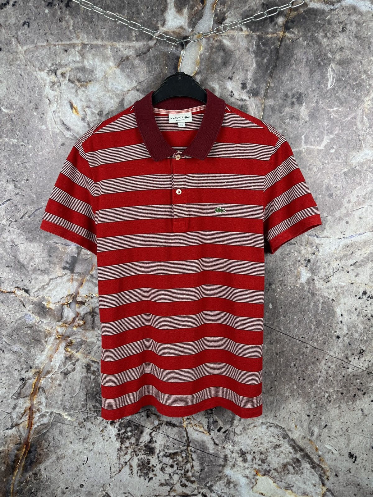 Lacoste Lacoste Red Striped Polo Shirt Crocodile Logo Short Sleeve Size US L / EU 52-54 / 3 - 1 Thumbnail