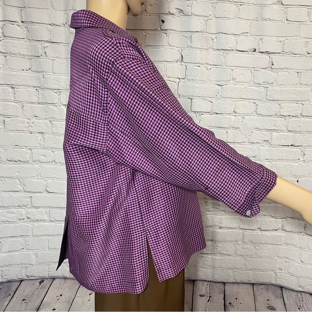 Chicos Chico's Design Silk Purple Plaid 3/5 Sleeve Shirt Size 1 US Size M / US 6-8 / IT 42-44 - 3 Thumbnail