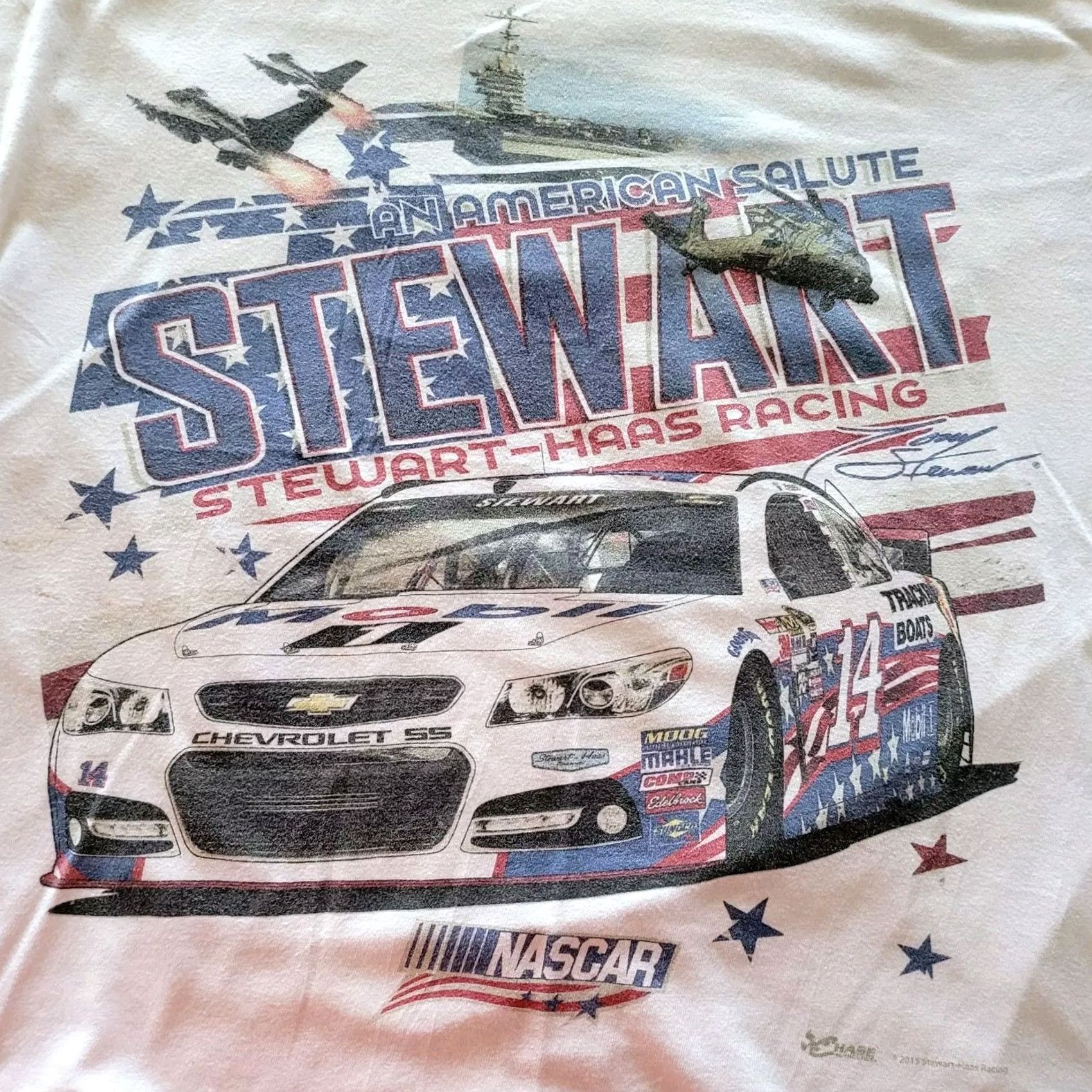 Chase Authentics VINTAGE Tony Stewart #14 NASCAR T-Shirt Chase Authentics Large White Men's T-Shirt Graphic Print #14 Car American Salute Decade: 2000s NASCAR Size US L / EU 52-54 / 3 - 4 Thumbnail
