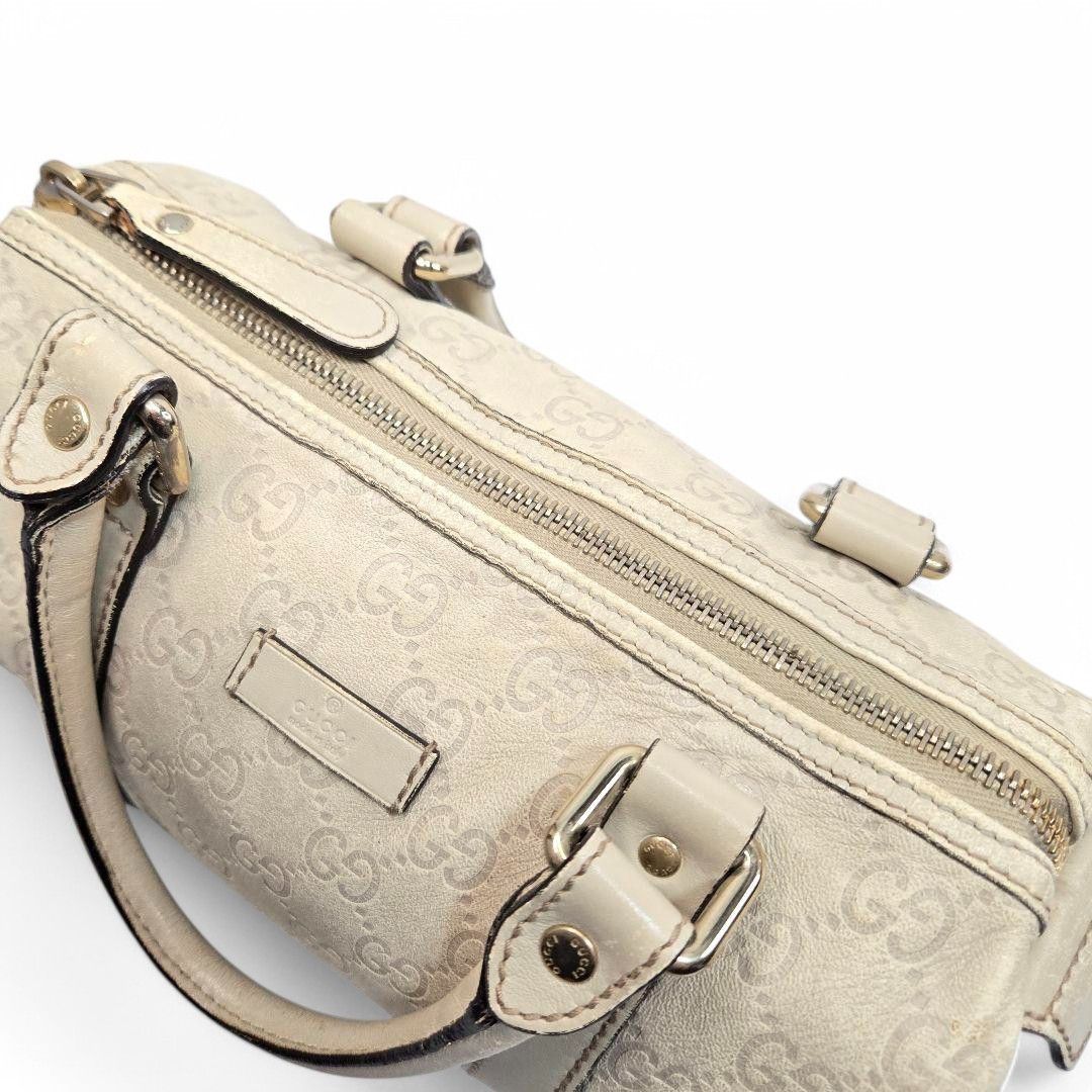 Gucci Gucci - White Leather Mini Boston Handbag Shoulder Bag GG Size ONE SIZE - 5 Thumbnail