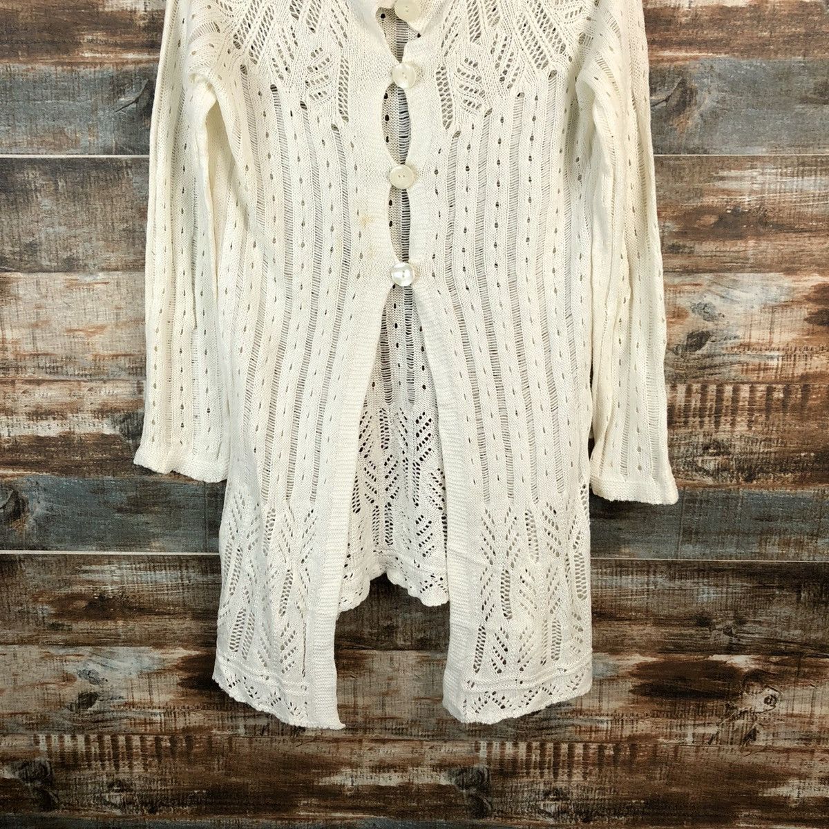 Japanese Brand Peyton Place White crochet meshnet Cardigan Knitwear #A2256 Size M / US 6-8 / IT 42-44 - 3 Thumbnail
