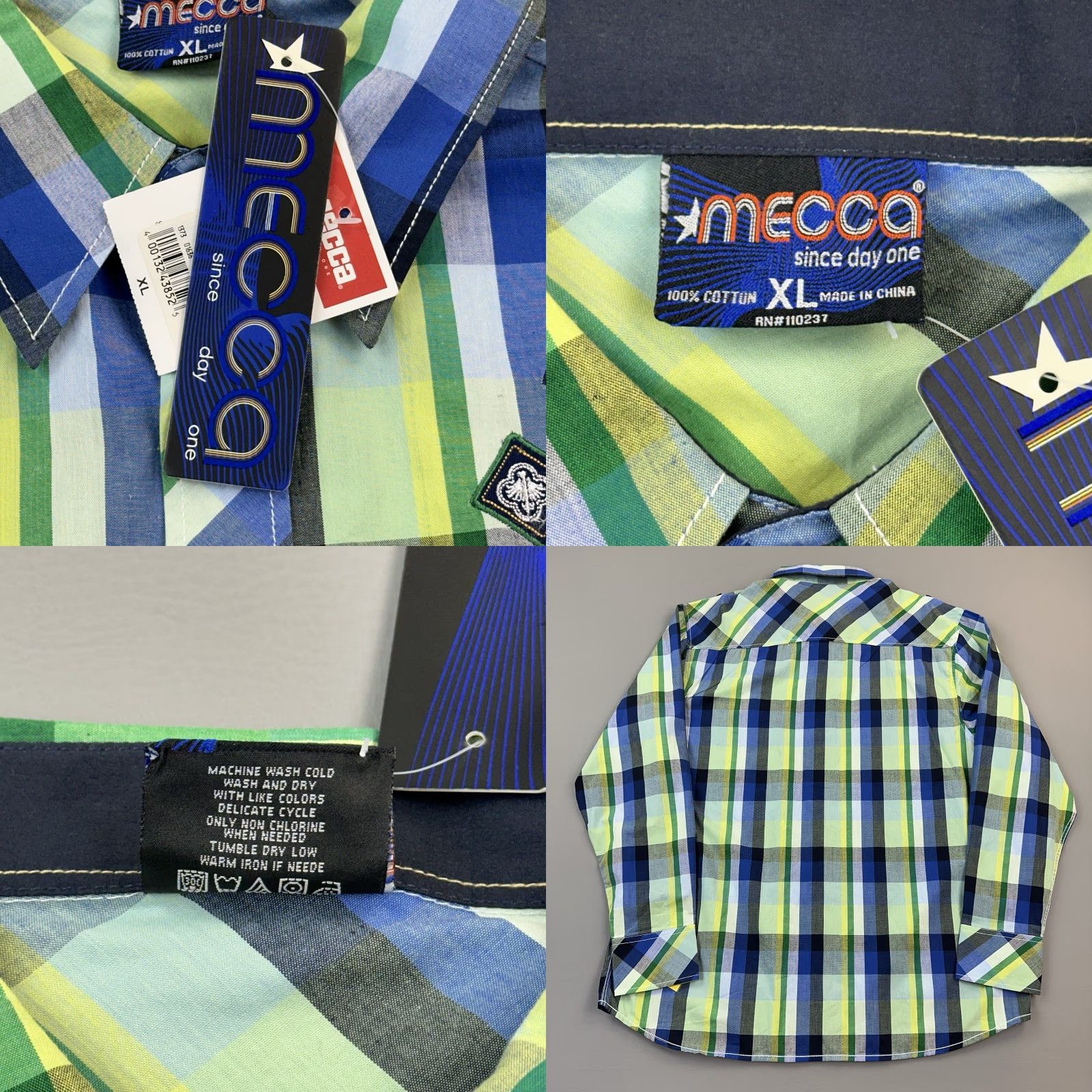 Vintage VINTAGE Mecca Shirt Mens XL Green Plaid Button-Up Embroidered Hip Hop Y2K NWT Size US XL / EU 56 / 4 - 8 Thumbnail