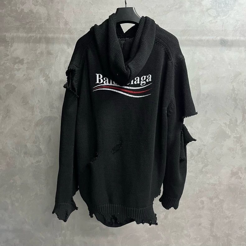 Balenciaga Balenciaga Black Hooded Sweater with Holes-2505 Size US S / EU 44-46 / 1 - 6 Thumbnail
