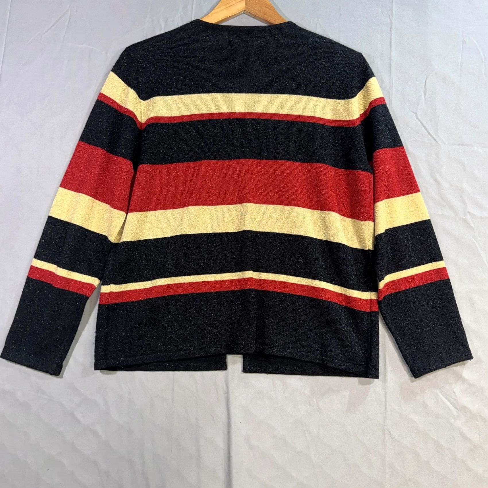 Vintage Sag Harbor Cardigan Sweater Womens Medium Black Striped Metallic Knit Hong Kong Size M / US 6-8 / IT 42-44 - 2 Thumbnail