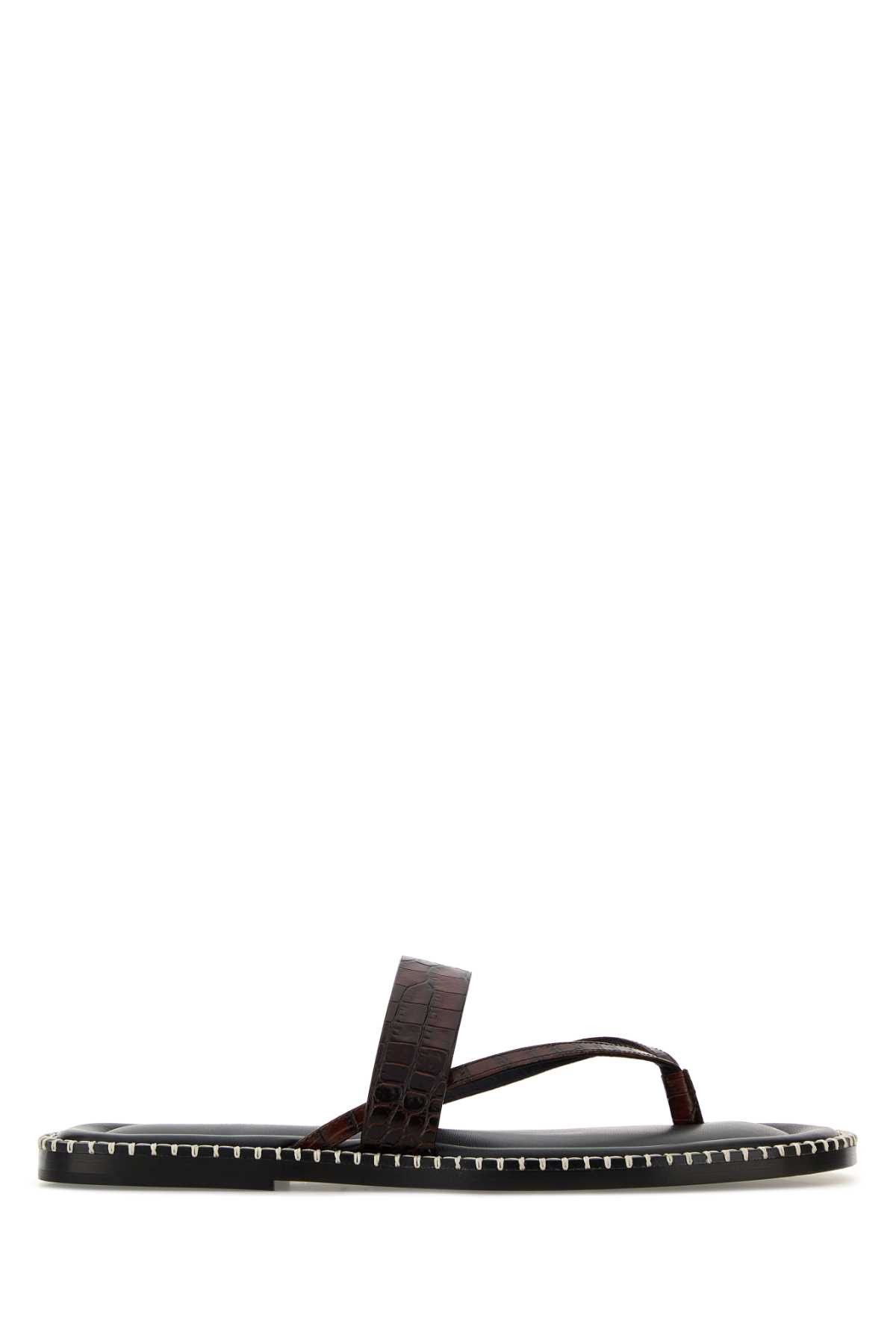 Brown Leather Thong Slippers