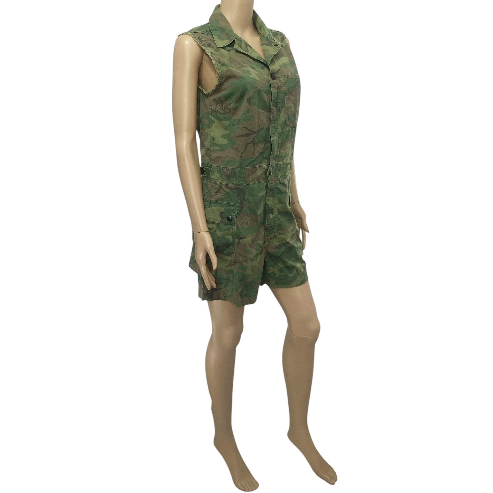RRL Ralph Lauren Camo Cotton Ripstop Shortall Romper Size XS / US 0-2 / IT 36-38 - 2 Thumbnail
