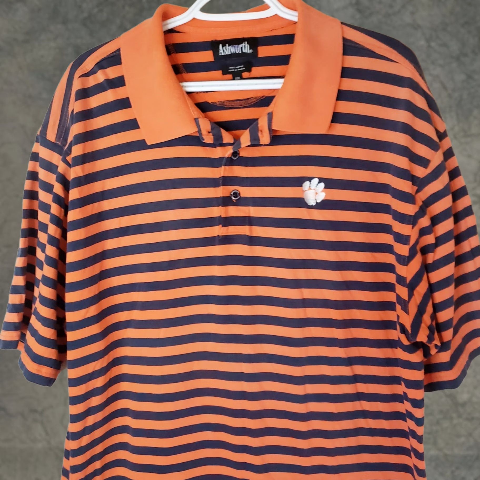 Vintage Clemson Tigers Polo Shirt Mens 2XL Orange Striped Ashworth NCAA Polo Short Sleeve Golf Breathable Moisture Wicking Quick Dry Baggy? Size US XXL / EU 58 / 5 - 1 Thumbnail