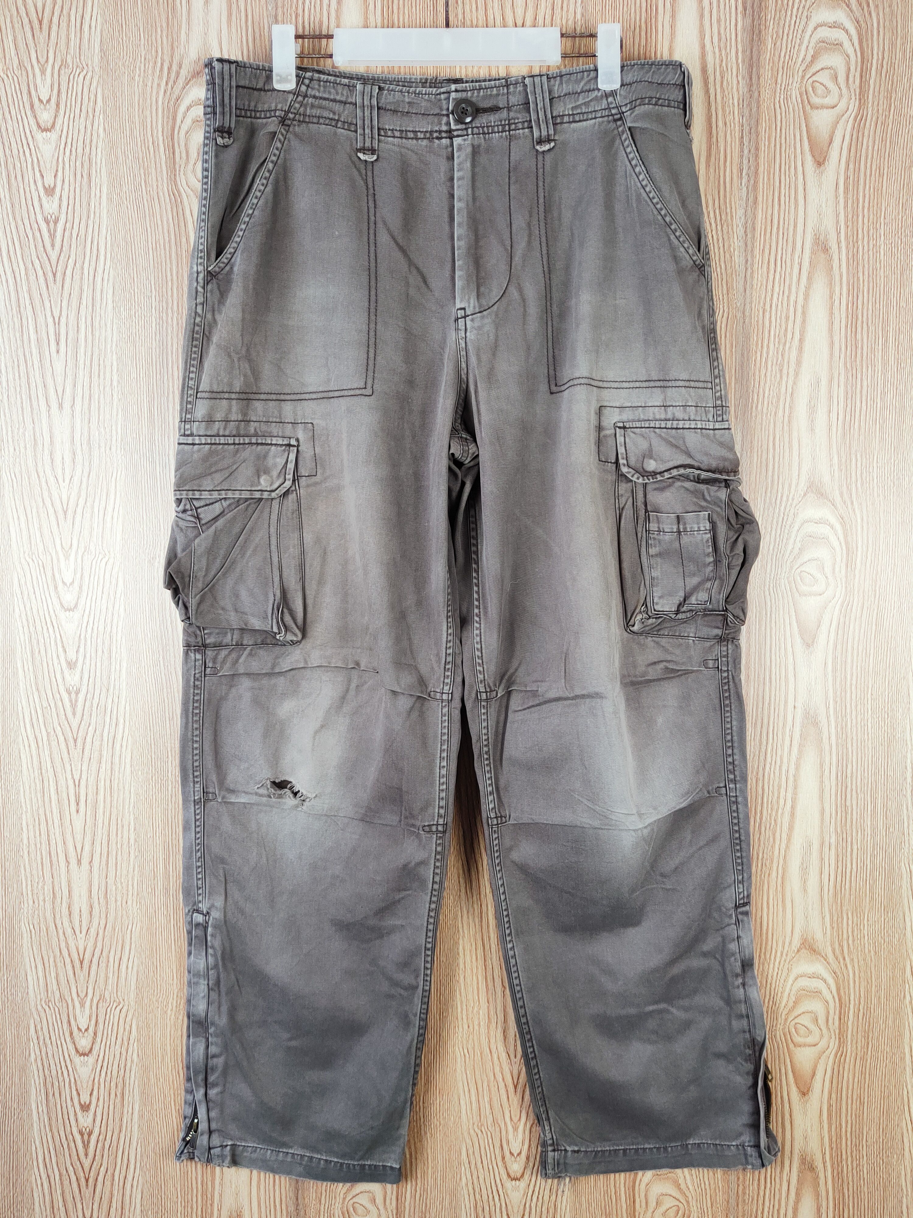Japanese Brand Plusmore Dark Brown Faded Multipocket Cargo Pants #w444 Size US 33 - 1 Thumbnail