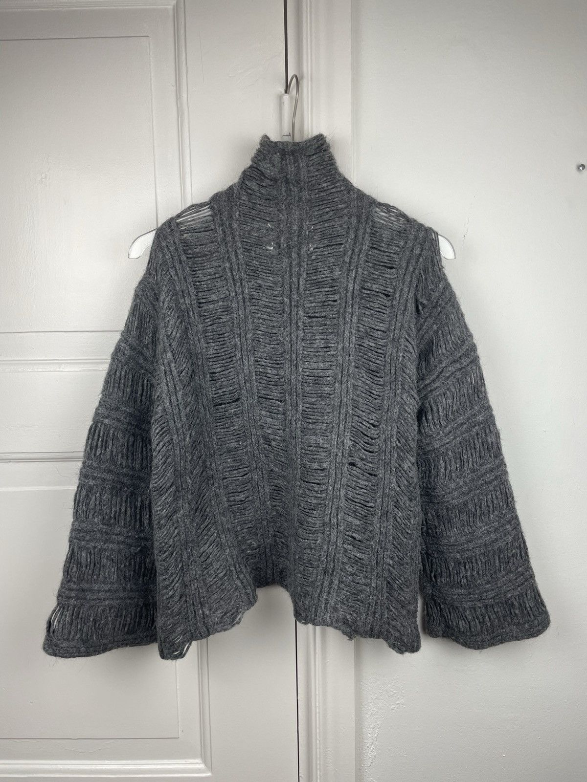 image of Maison Margiela Mm6 Distressed Gray Wool Sweater in Grey, Men's (Size XS)