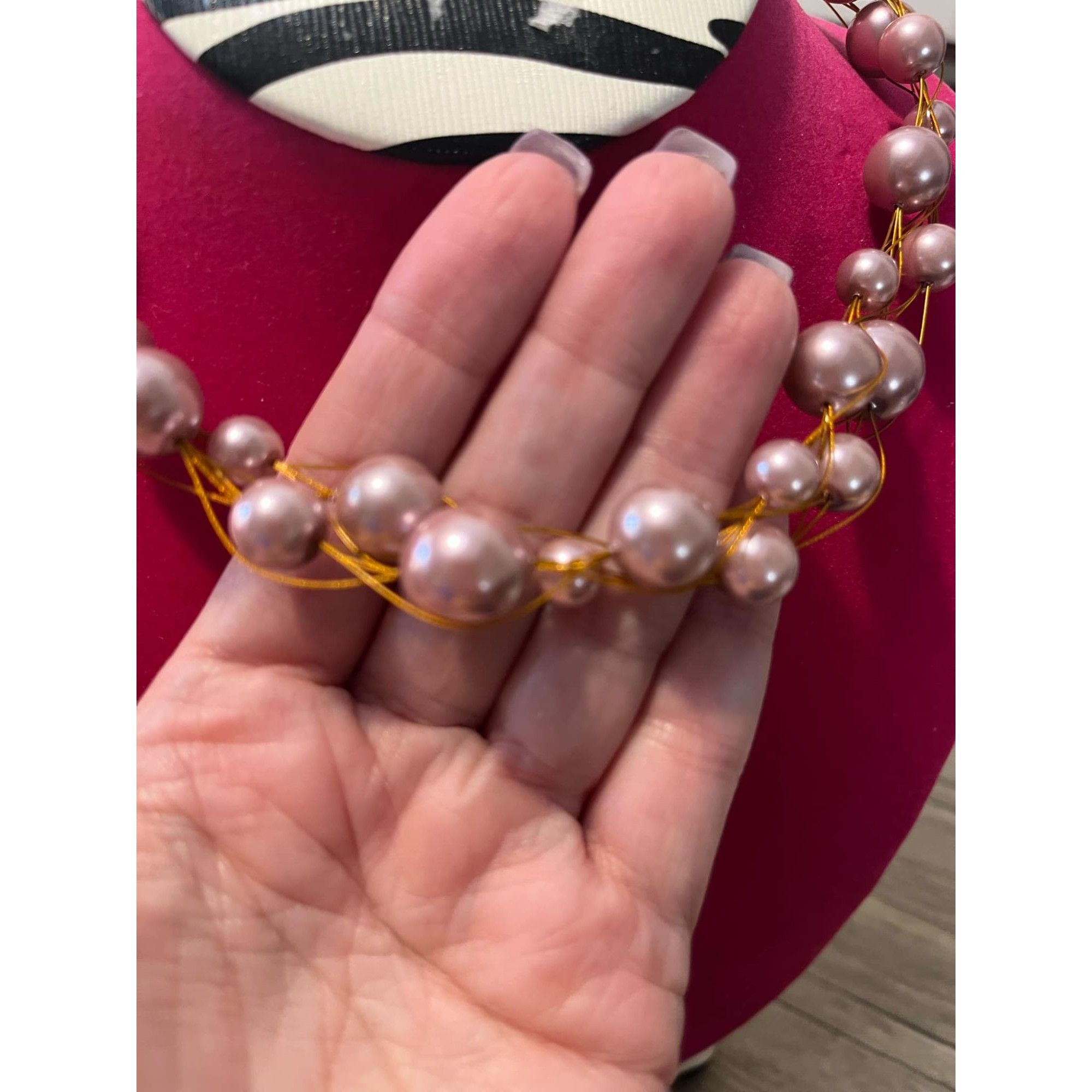 Other Handstrung Champagne Color Faux Pearl Necklace With Gold Wir Size ONE SIZE - 3 Thumbnail
